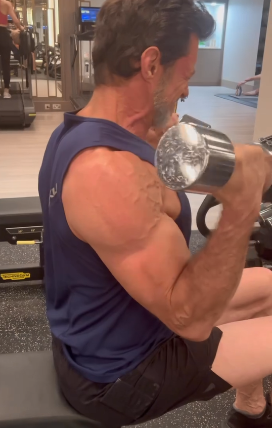 Hugh Jackman training at the gym for his role as Wolverine in Deadpool 3
