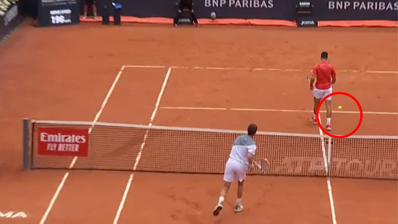 An overhead smash from Norrie hit Djokovic in the back of the leg, leaving the reigning Aus Open champ fuming