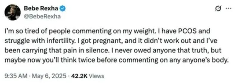 Bebe Rexha shared a tweet about pregnancy loss