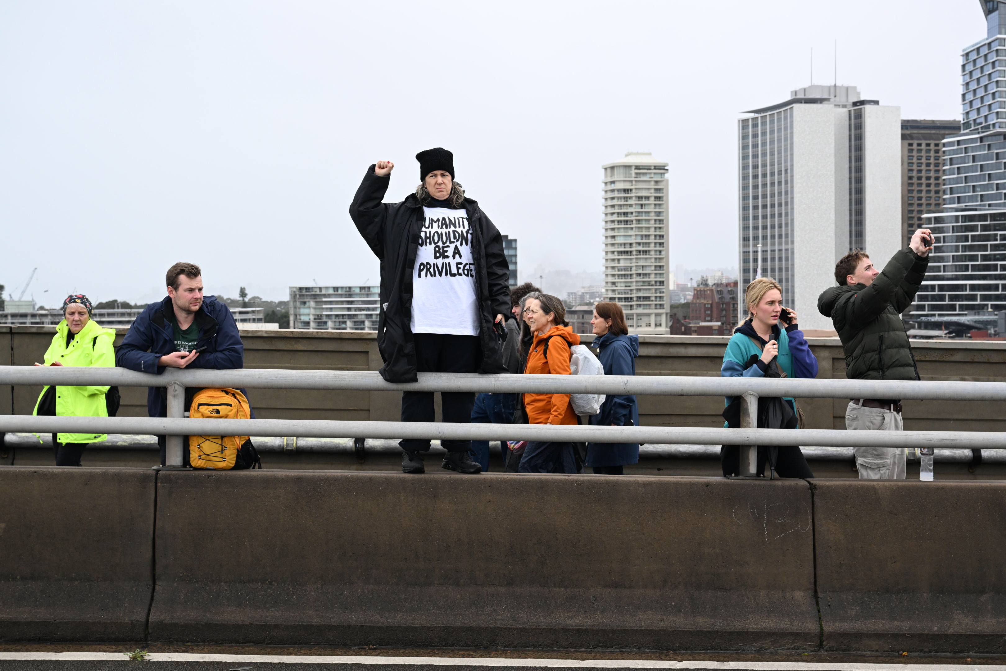 Pro-Palestine protesters march across the Sydney Harbour Bridge to bring attention to the ongoing Israel bombing and aid restrictions to Gaza. 3 August 2025 Photo: Janie Barrett 