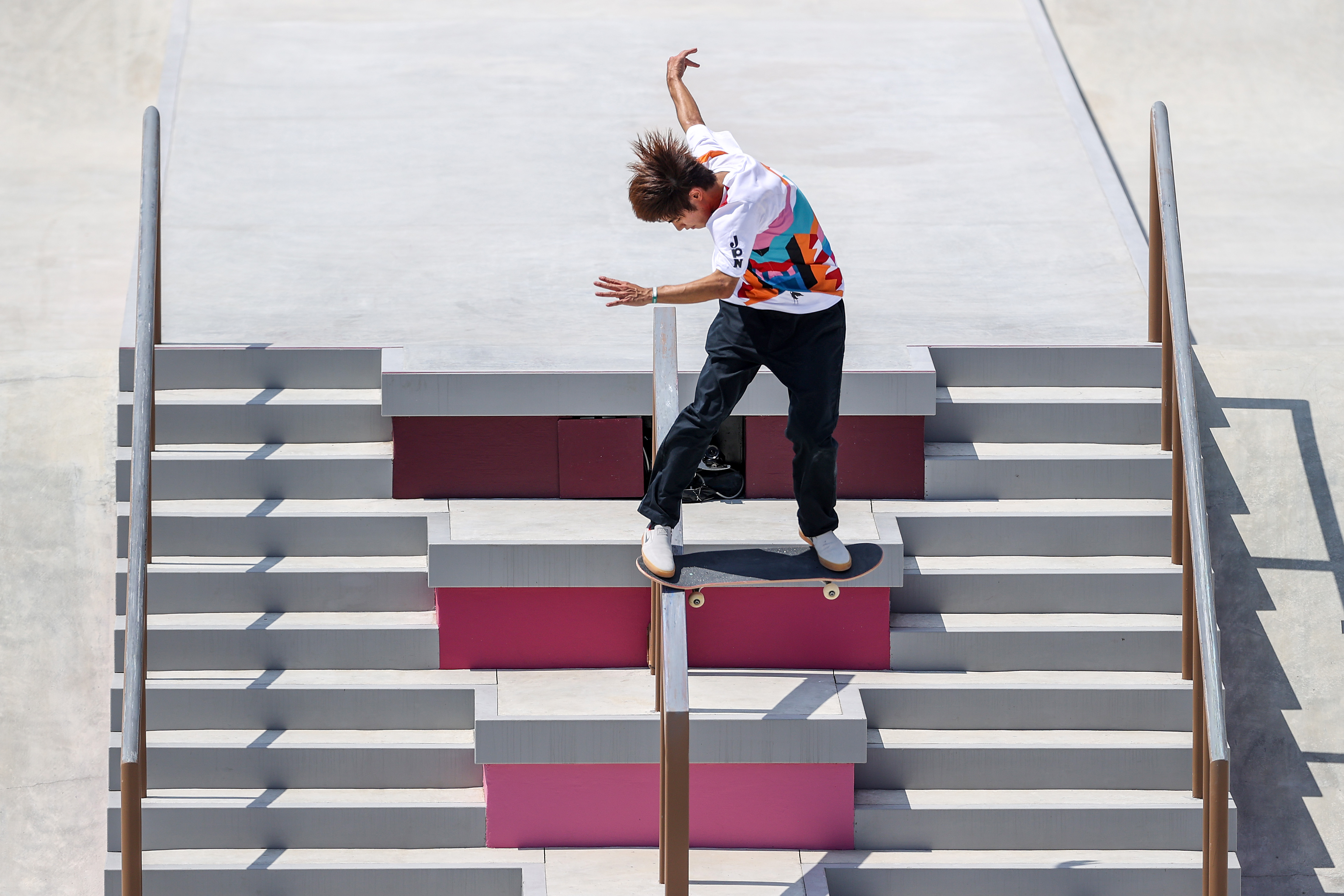 Yuto Horigome of Japan competes in the men's skateboarding street finals at the Tokyo Olympics.