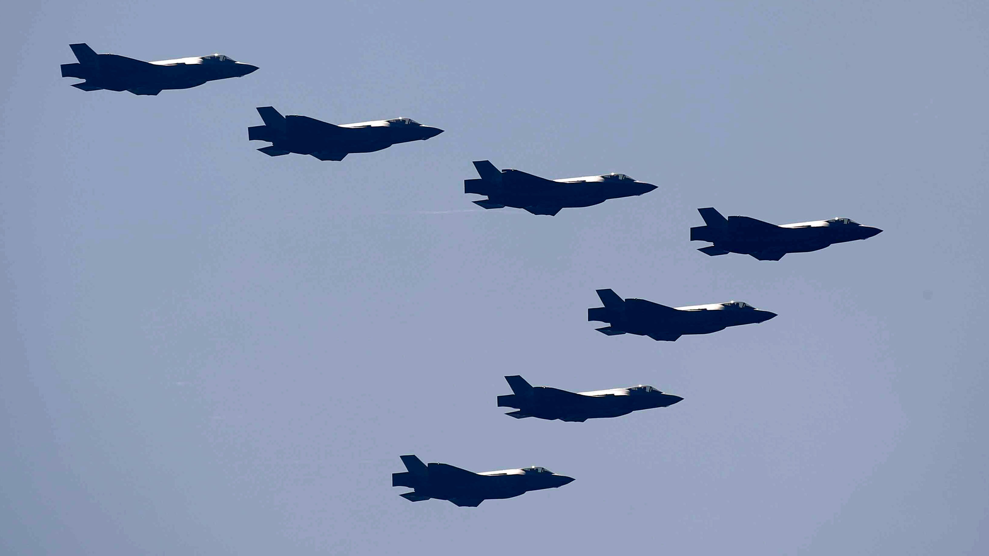 South Korea's F-35 A Stealth fighter jets participate in the media day for the 74th anniversary of Armed Forces Day