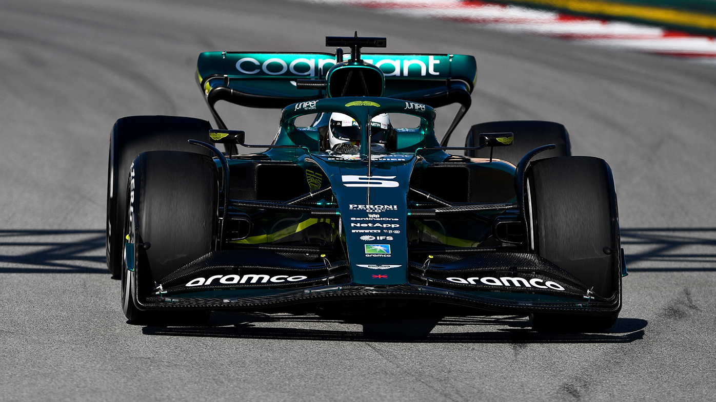 Sebastian Vettel at the wheel of the Aston Martin during pre-season testing in Spain.