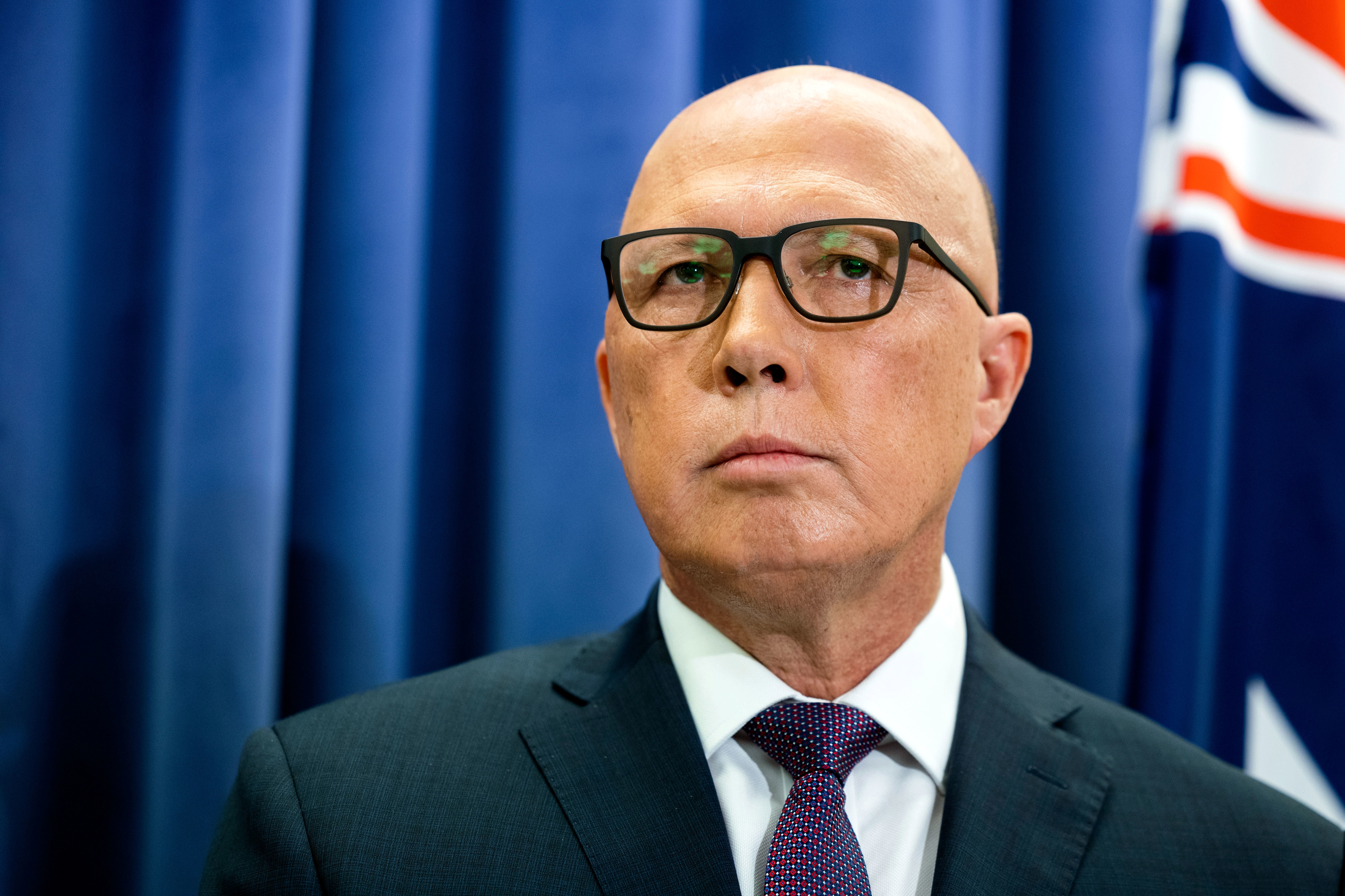 Opposition Leader Peter Dutton at a press conference where he announced the Liberal Party will oppose the Indigenous Voice to parliament.