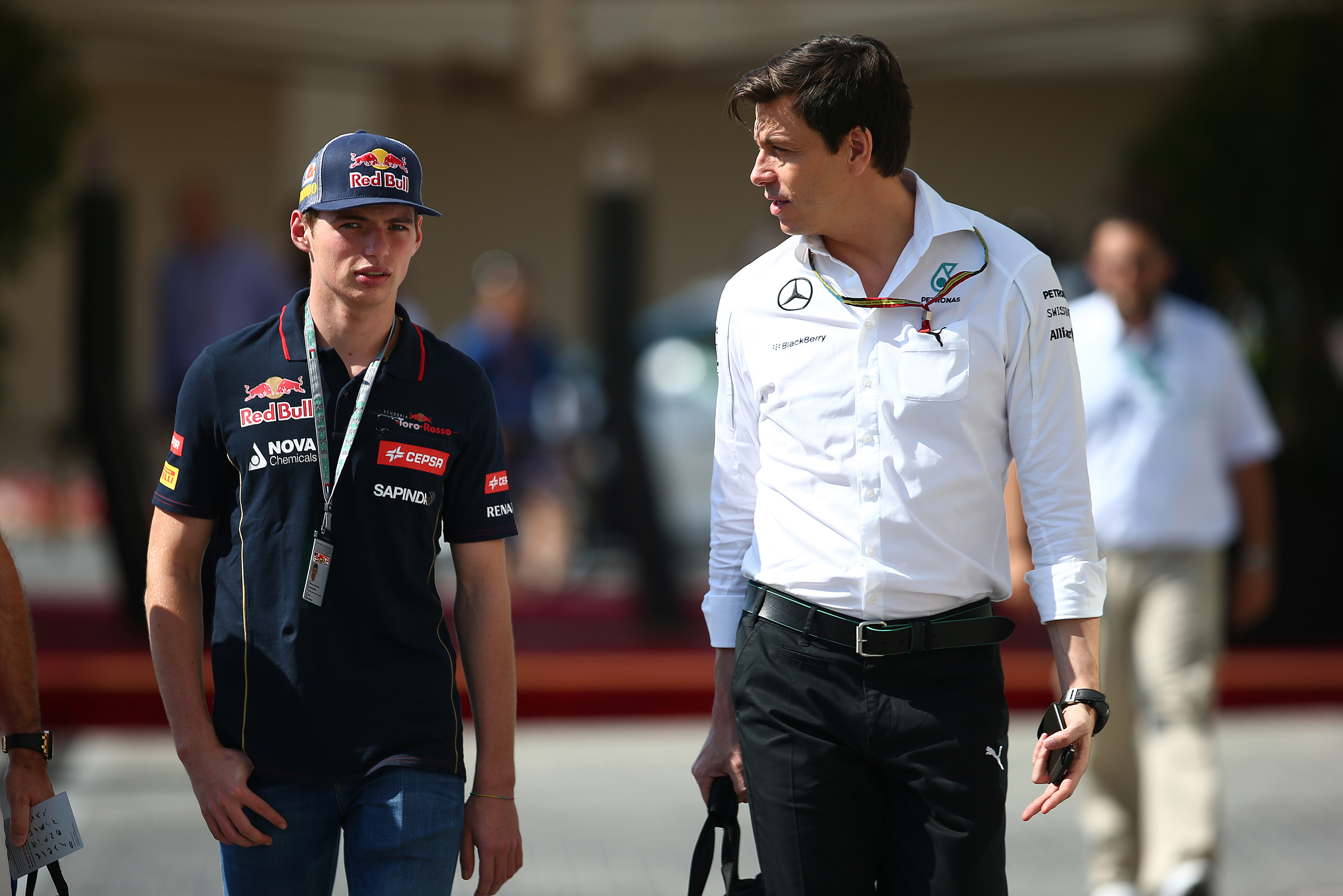 Max Verstappen (left) and Toto Wolff pictured in 2014 at the Abu Dhabi Grand Prix.