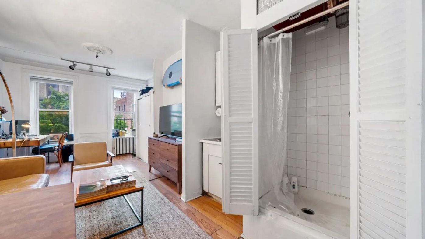 New York City apartment unusual bathrooms kitchen shower interior design property real estate USA