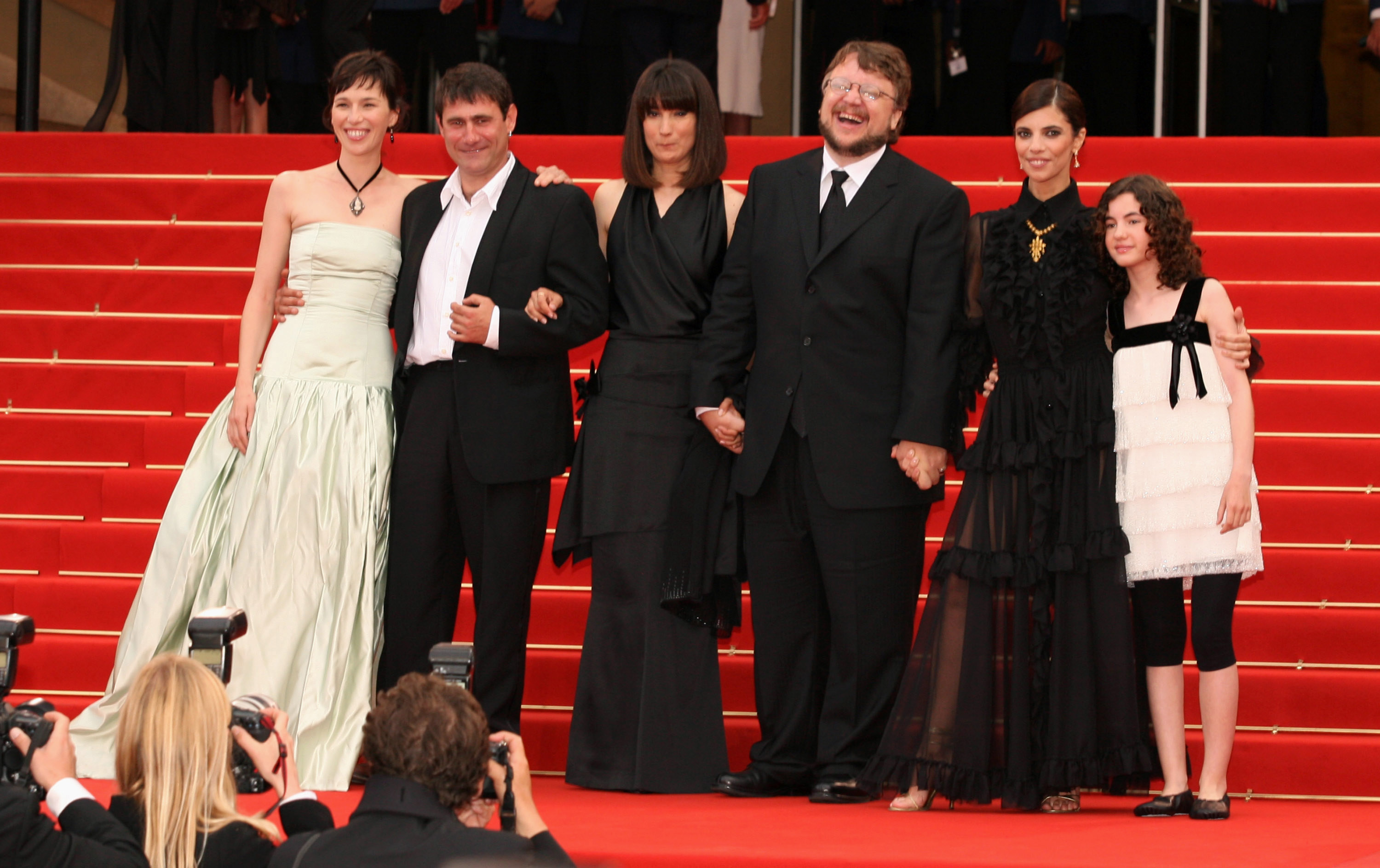 Ariadna Gil, Sergi Lopez, guest, director Guillermo del Toro, Maribel Verdu and Ivana Baquero