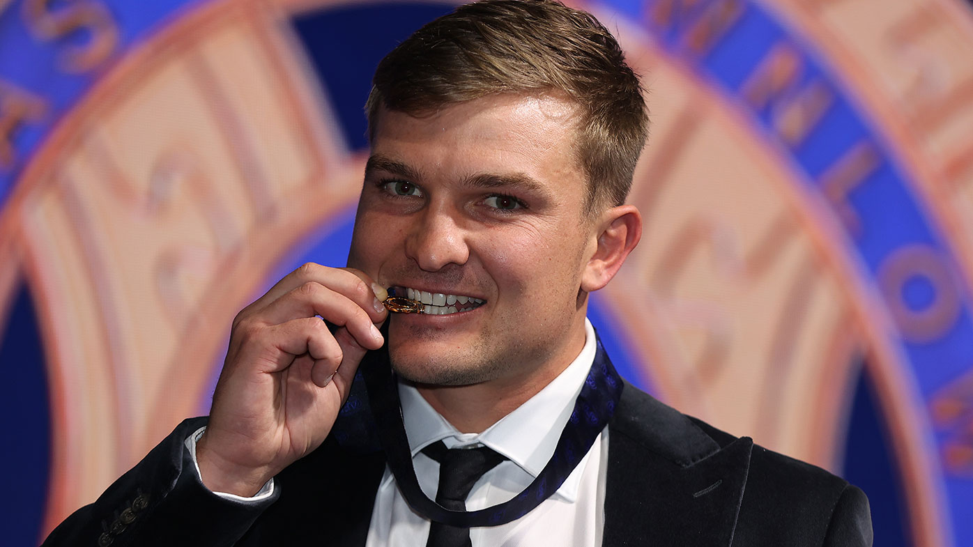 Ollie Wines of Port Adelaide poses after winning the 2021 Brownlow Medal, during the 2021 AFL Brownlow Medal at Optus Stadium on September 19, 2021 in Perth, Australia. (Photo by Paul Kane/Getty Images)