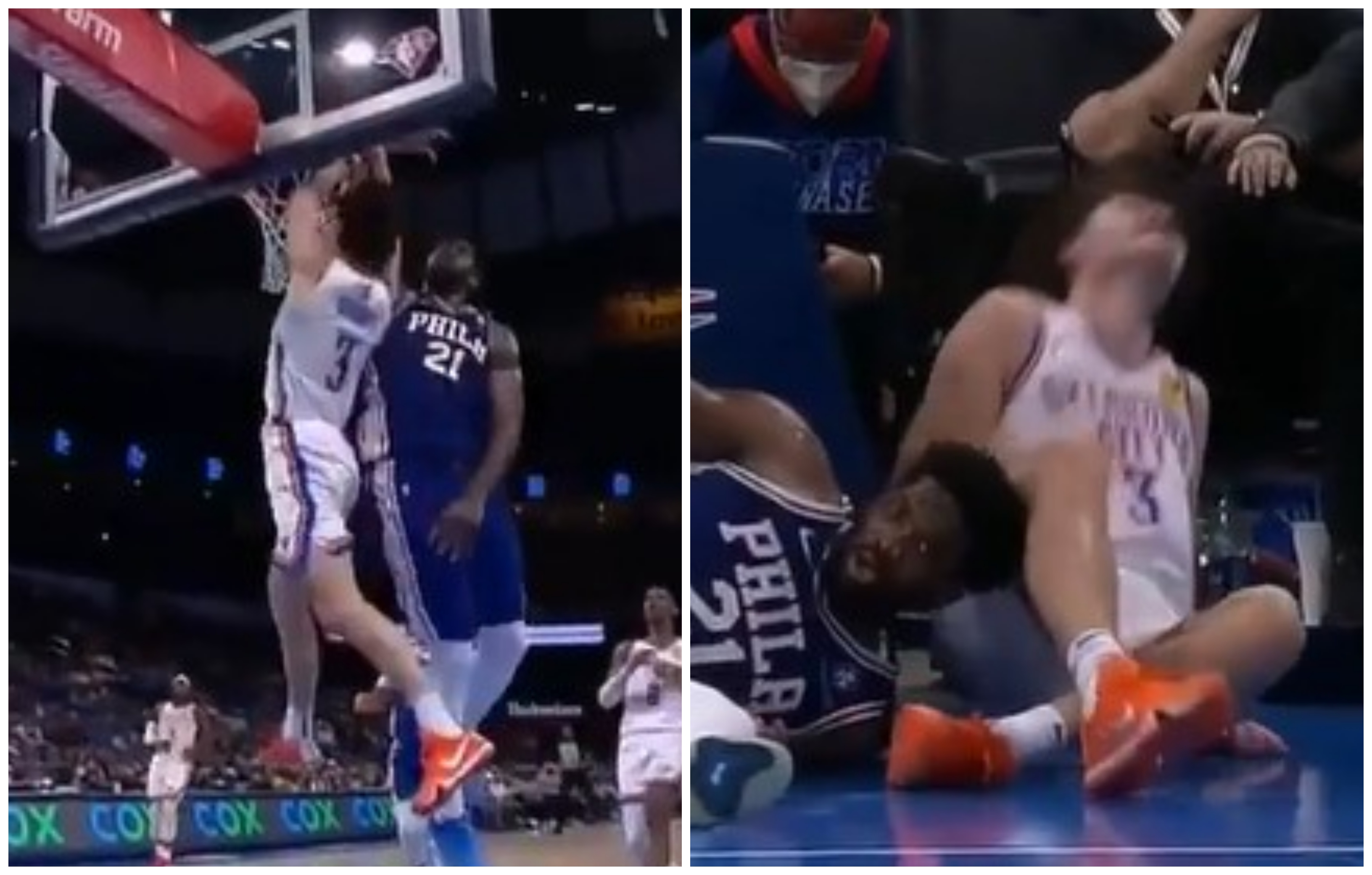 Joel Embiid takes out Josh Giddey.