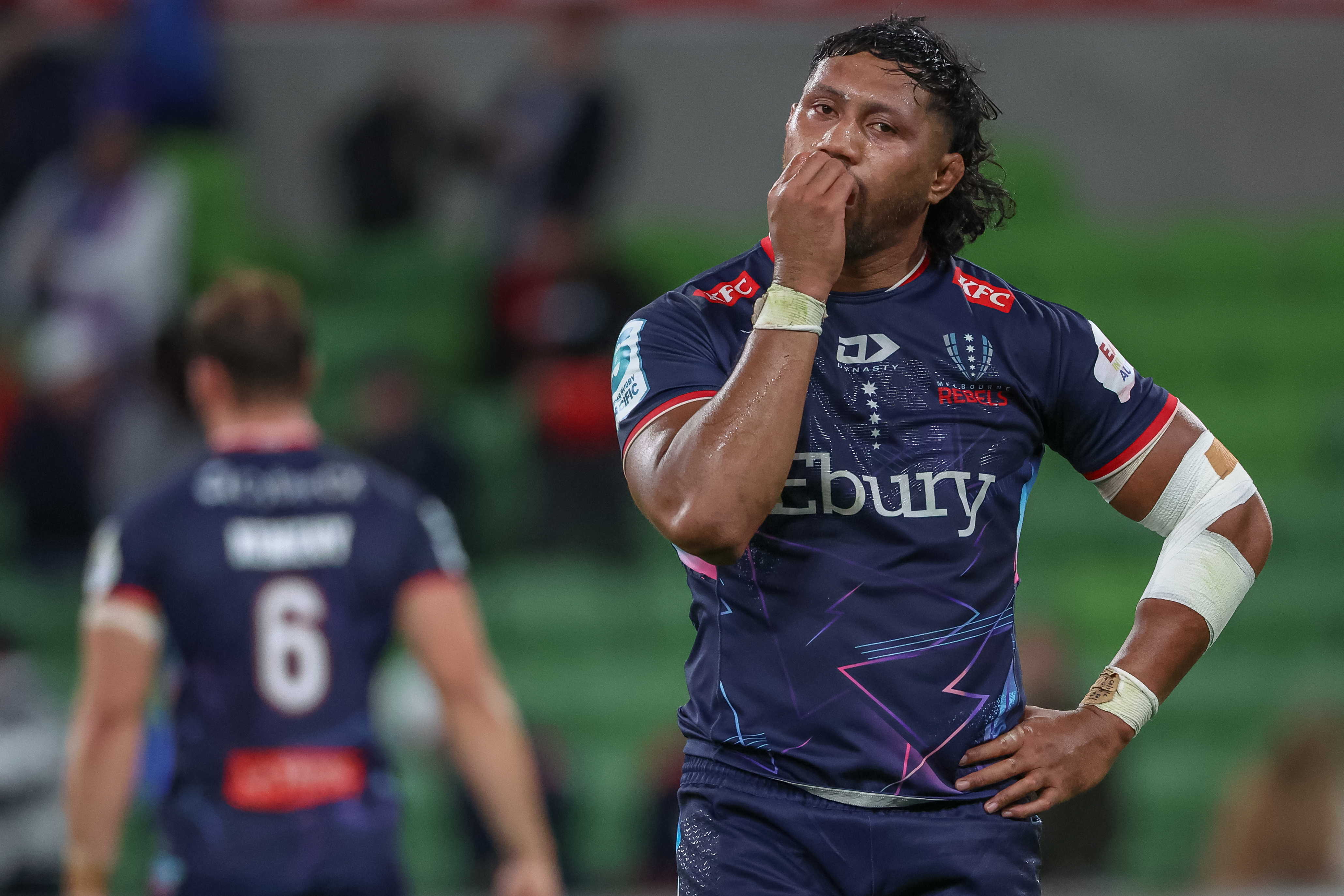 Rob Leota of the Rebels reacts after the loss to the Brumbies.