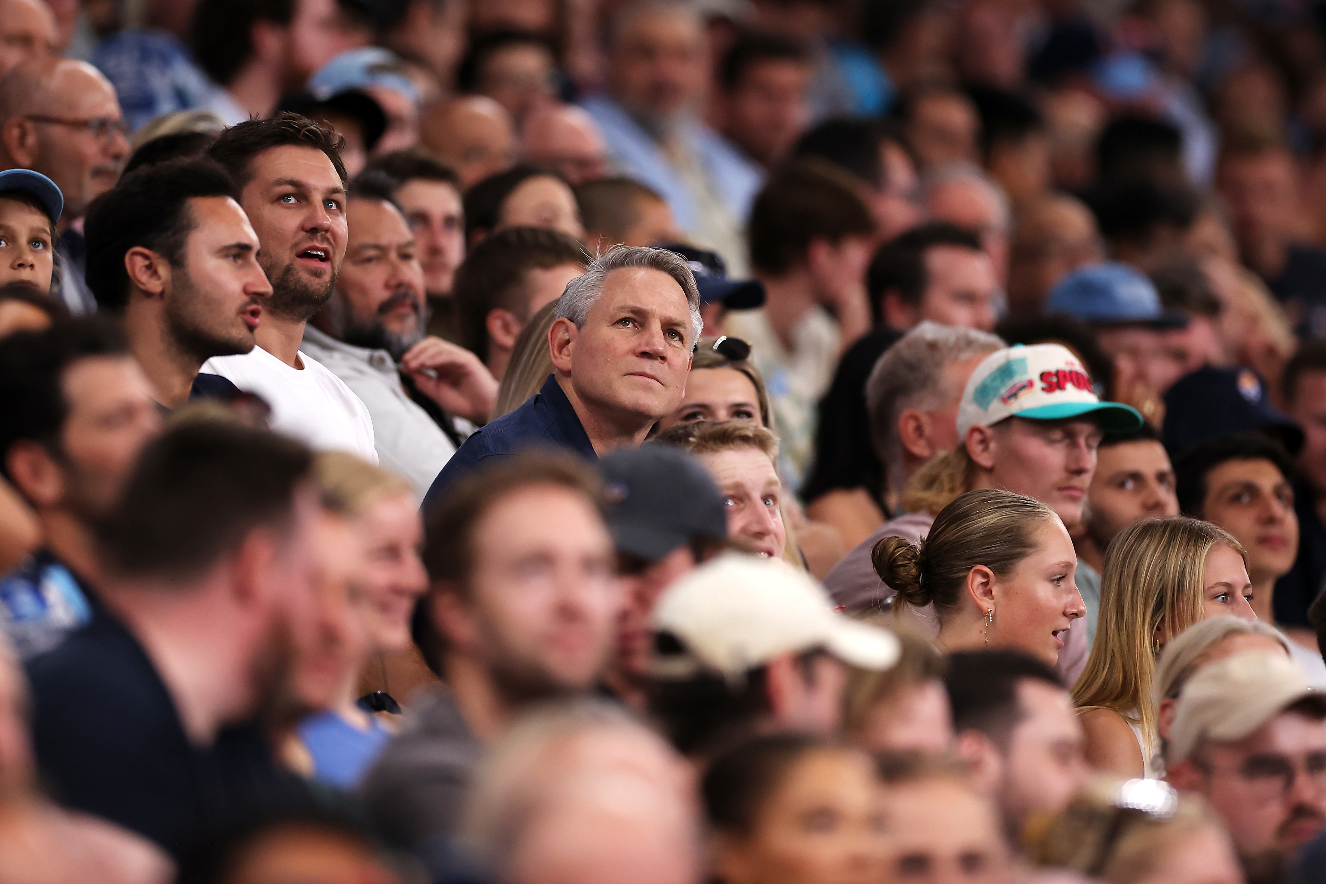 Max Jorgensen's father Peter watches on from the crowd.