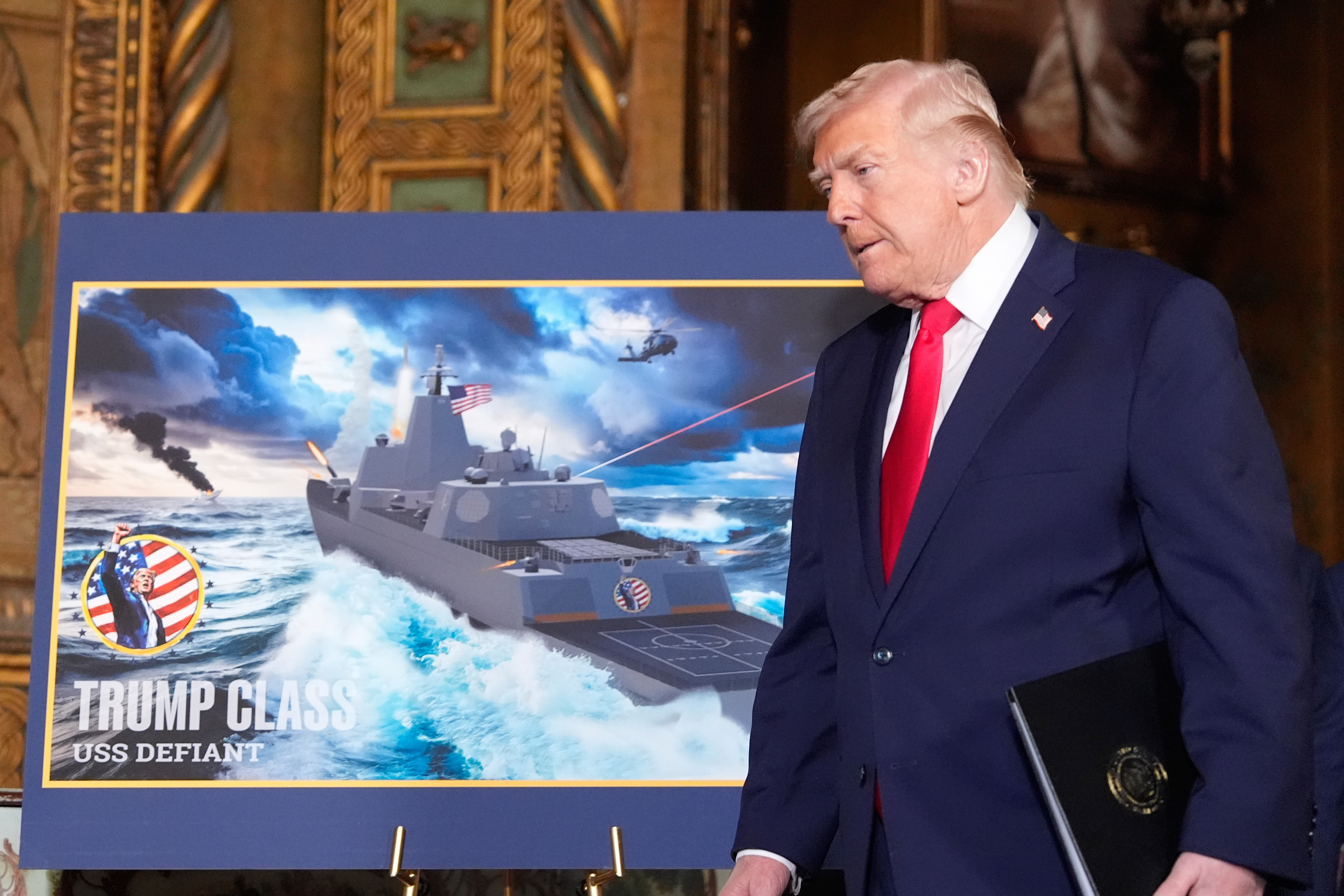 President Donald Trump unveils the "Trump class" Navy vessels.
