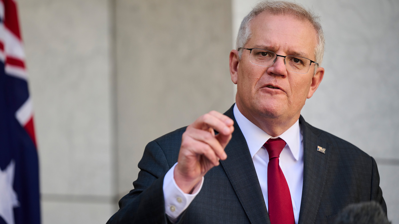 Prime Minister Scott Morrison speaks during a press conference about COVID-19 and Afghanistan