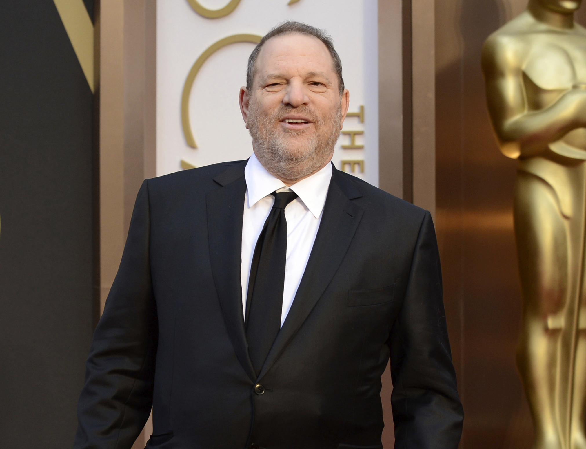 FILE - Movie mogul Harvey Weinstein arrives at the Oscars at the Dolby Theatre in Los Angeles, March 2, 2014. Opening statements are set to begin Monday in the disgraced movie mogul Harvey Weinstein's Los Angeles rape and sexual assault trial. Weinstein is already serving a 23-year-old sentence for a conviction in New York. (Photo by Jordan Strauss/Invision/AP, File)