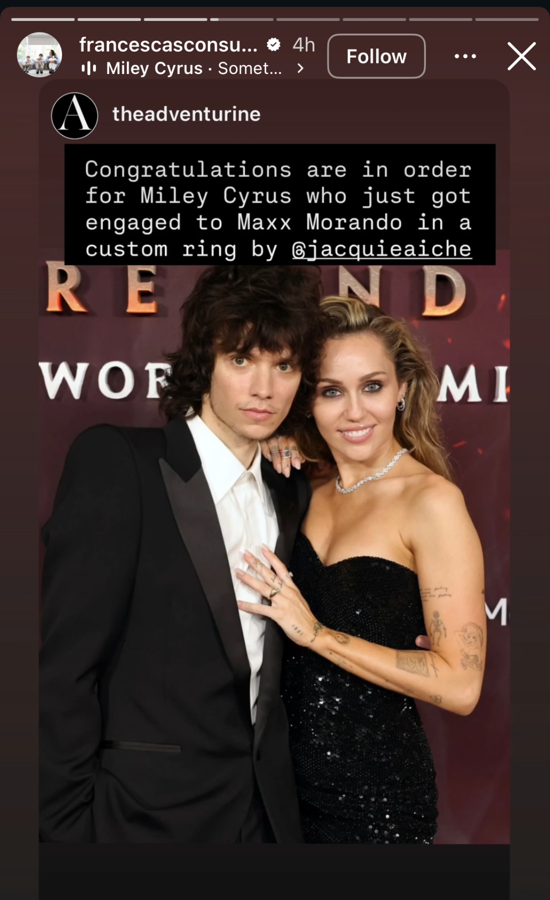 Francesca Consulting confirmed jewellery designer Jacquie Aiche made the engagement ring