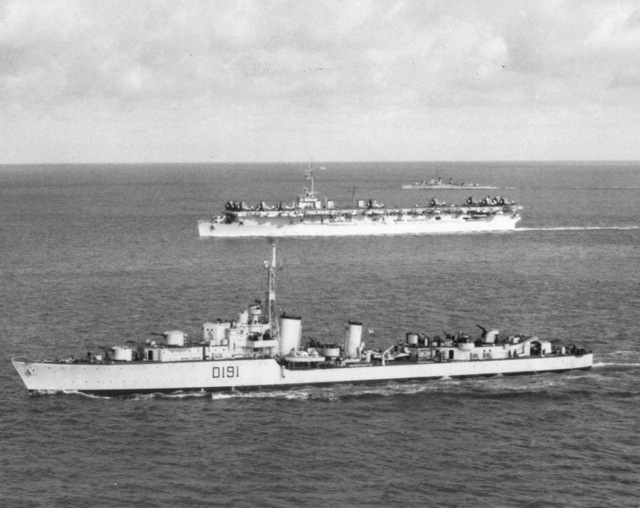 HMAS Bataan in company with USS Bataan off the Korean coast in 1951.
