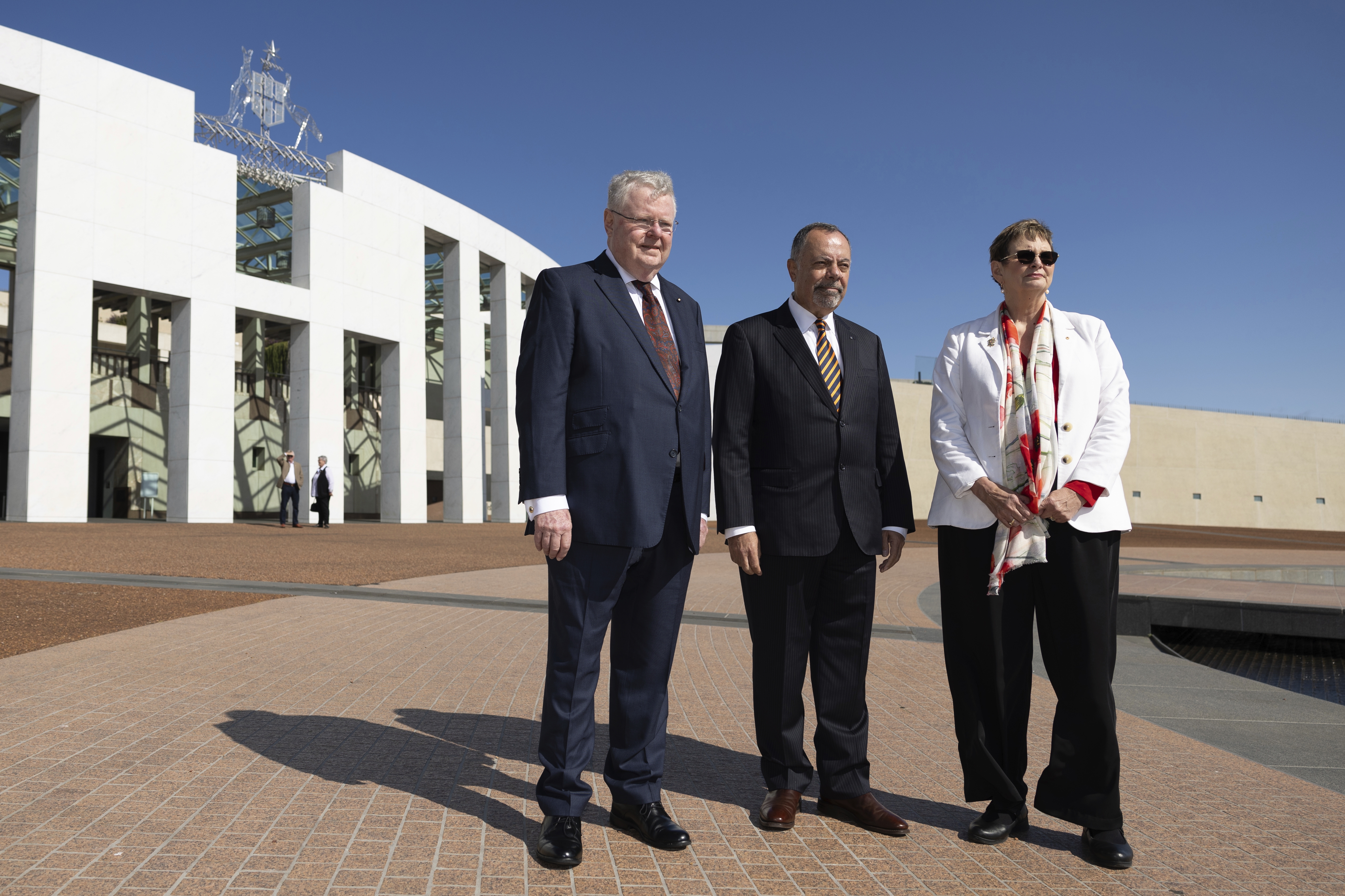 Commissioners James Douglas, Nick Kaldas (Chair), and Dr Peggy Brown, of the the Royal Commission into Defence and Veteran Suicide