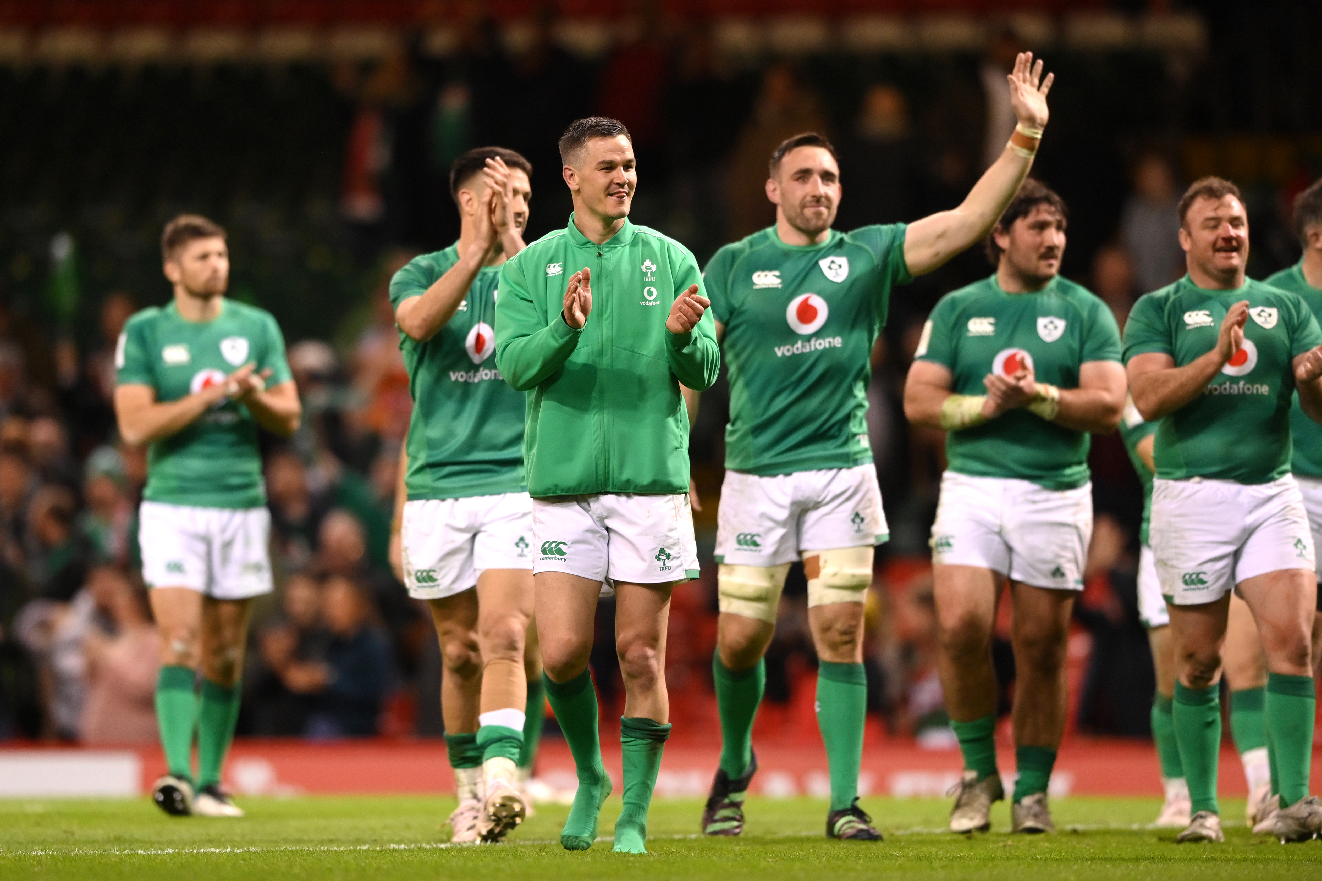 Johnny Sexton acknowledges the crowd following their Six Nations win over Wales at Principality Stadium.