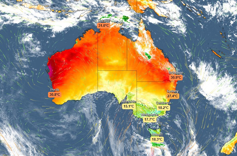 Temperature extremes across Australia today.
