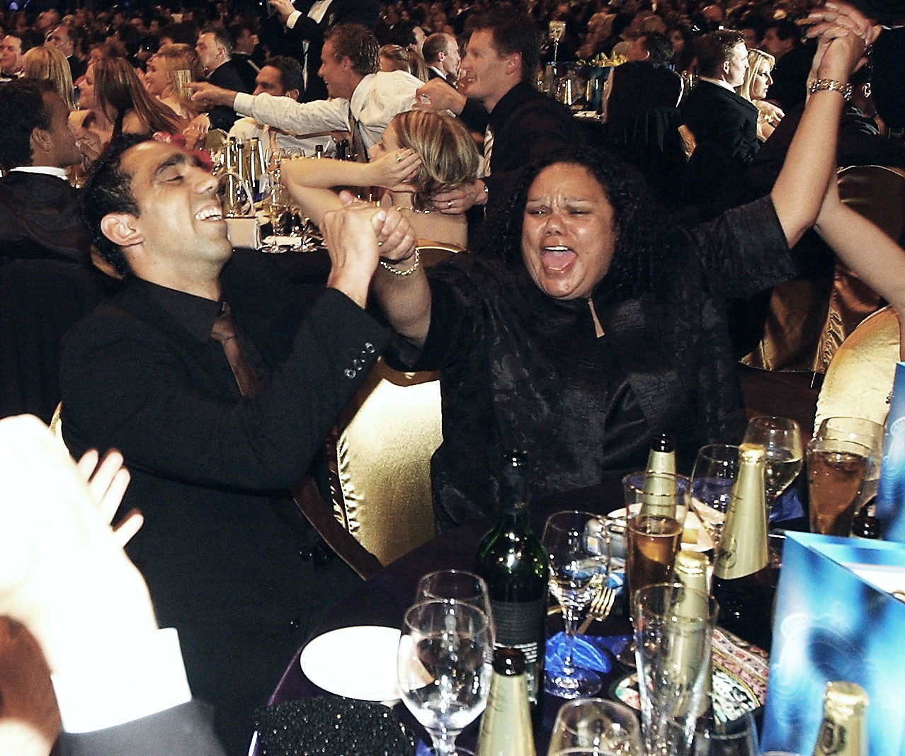 Goodes pictured with his late mother after winning the 2003 Brownlow Medal