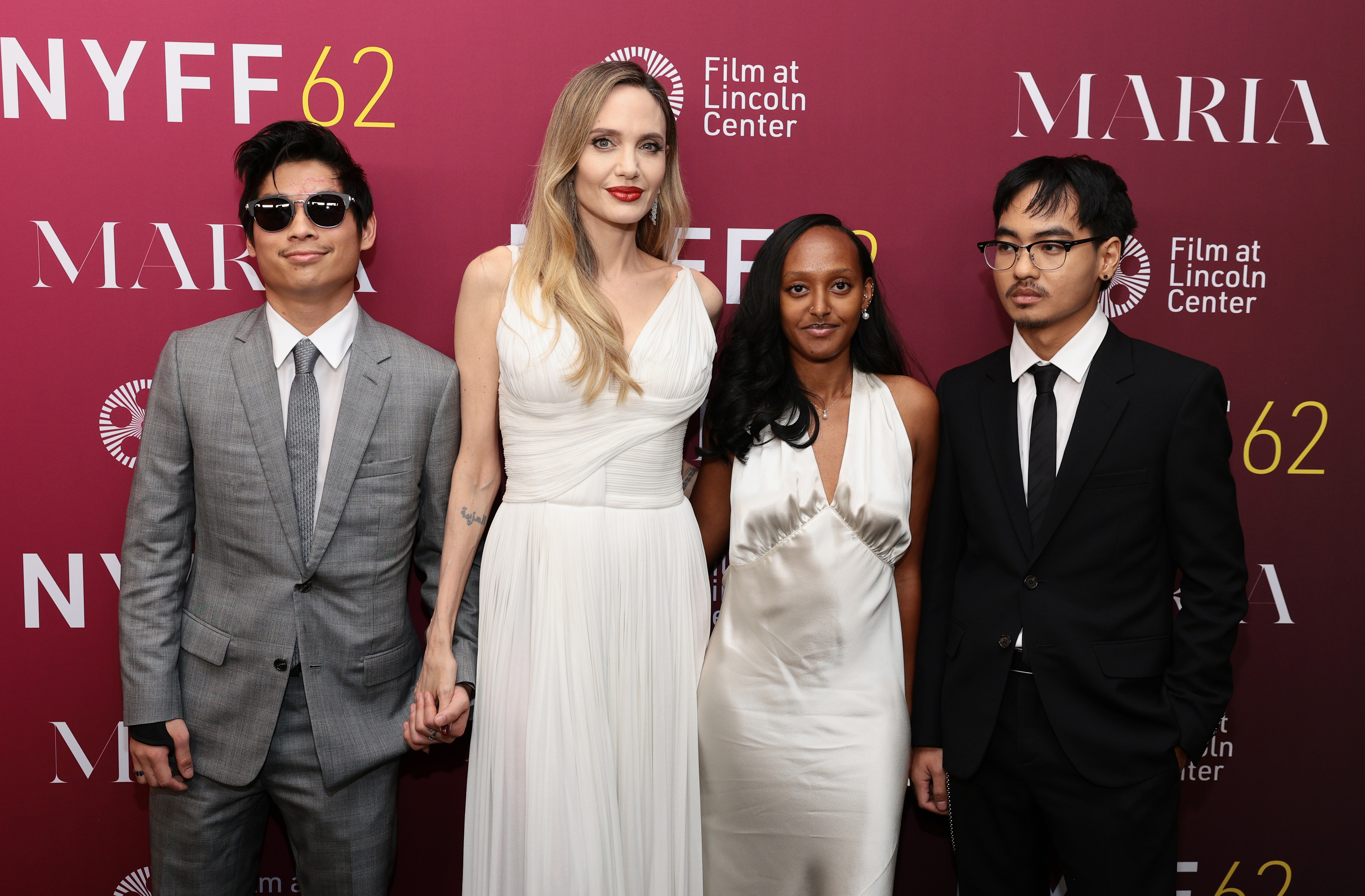 Pax Thien Jolie-Pitt, Angelina Jolie, Zahara Marley Jolie and Maddox Chivan Jolie-Pitt attend the "Maria" screening