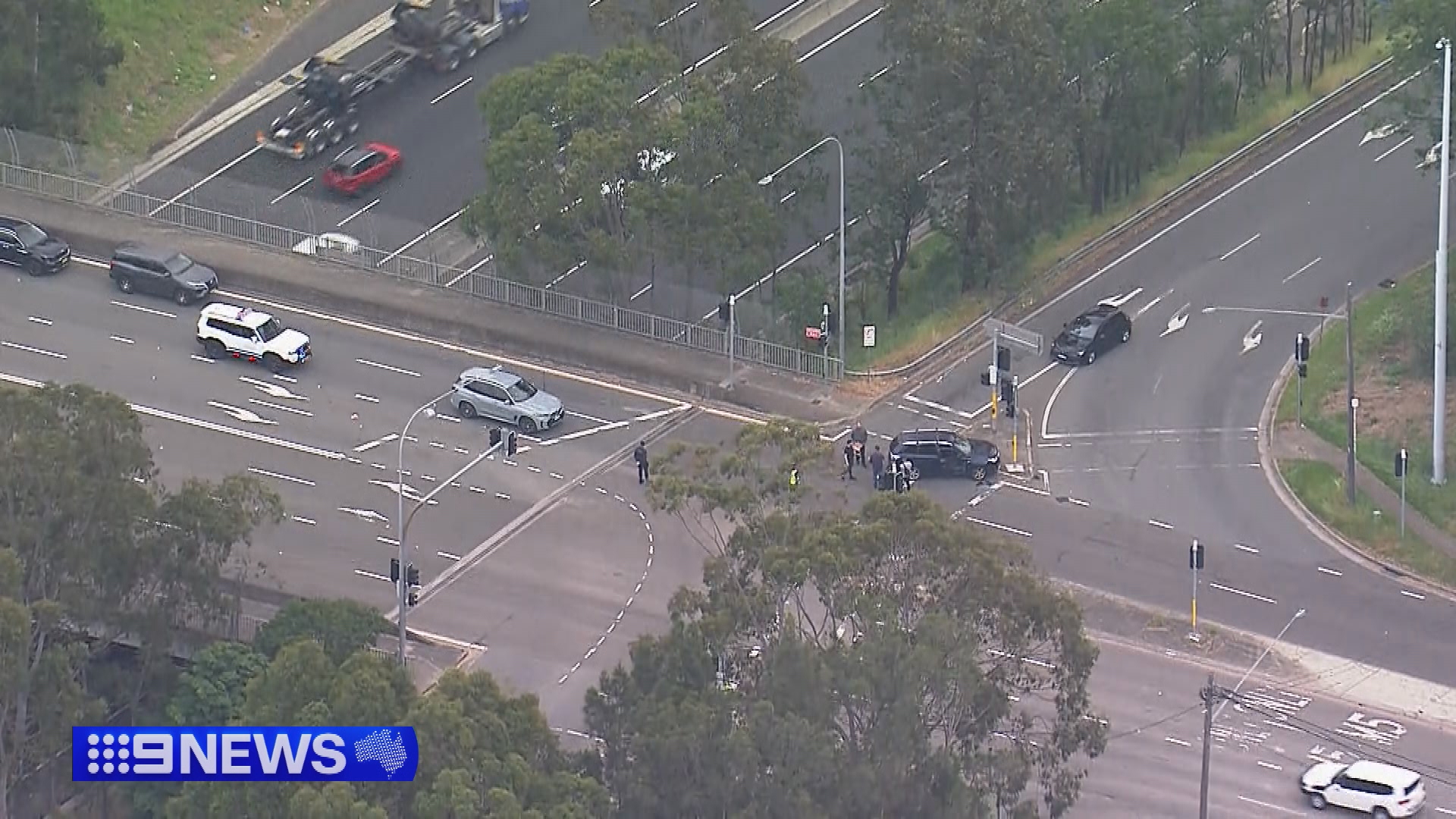 A high-view shot of the police operation in Sydney's south-west.