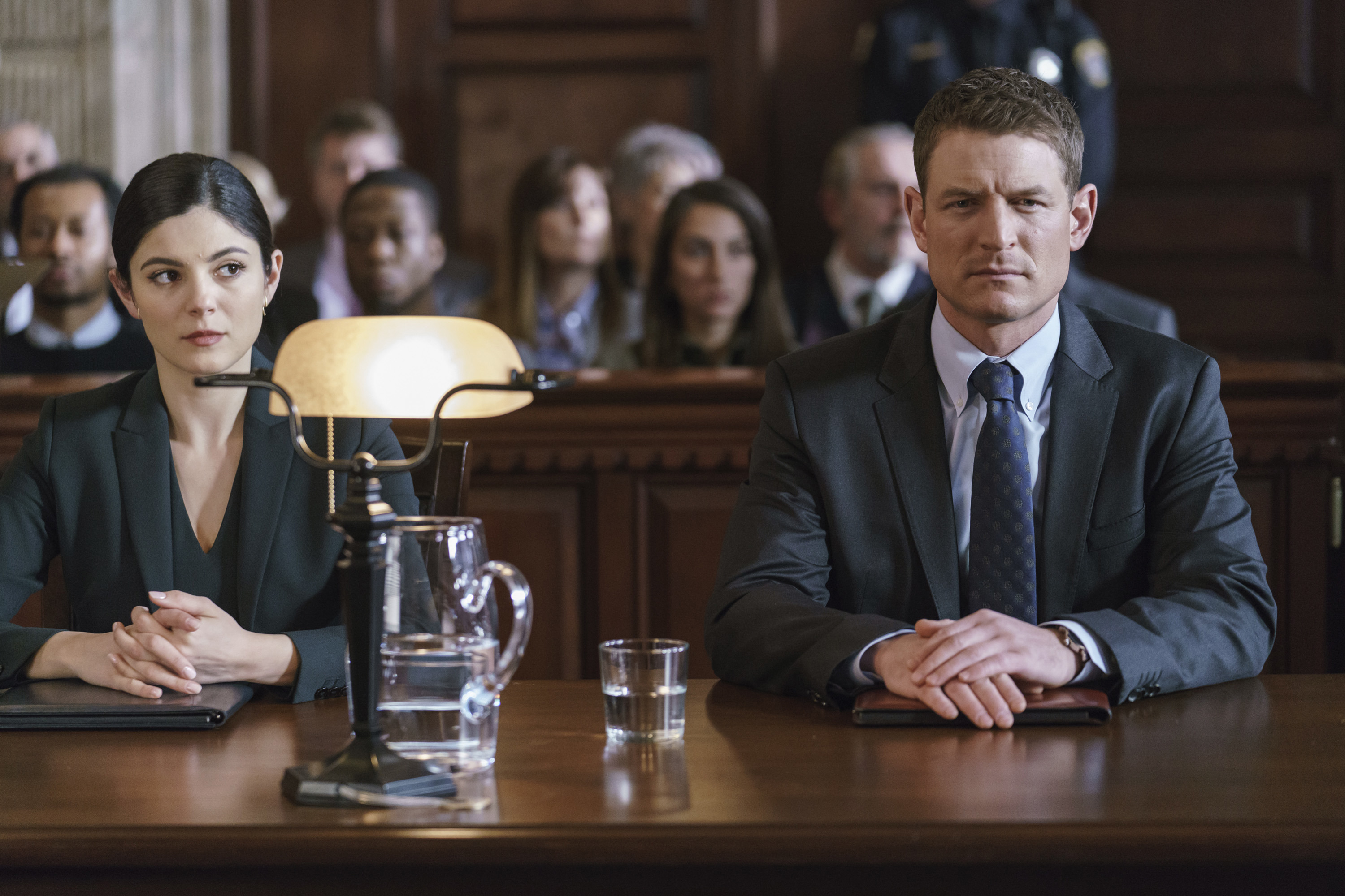 Monica Barbaro and Philip Winchester in Chicago Justice