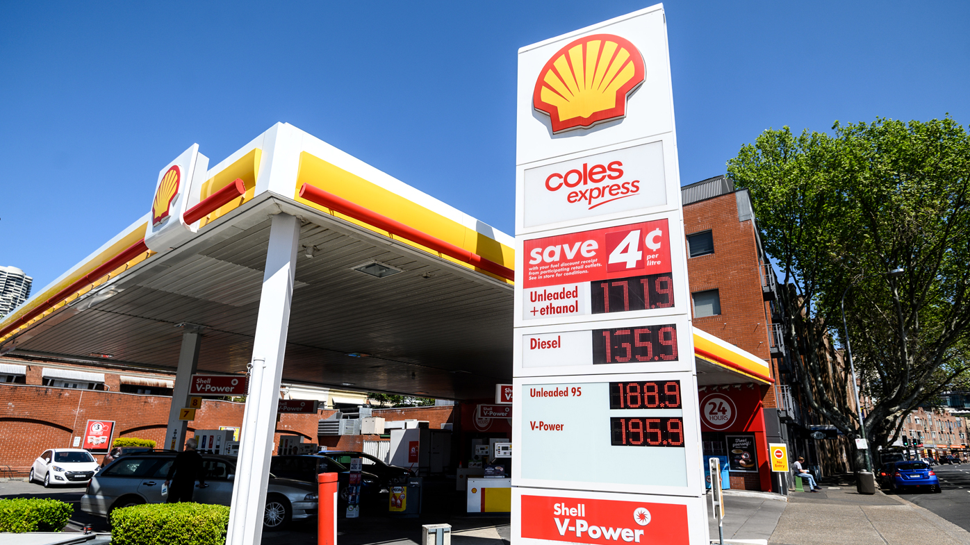An electronic sign displays petrol prices at a Shell service station in Sydney