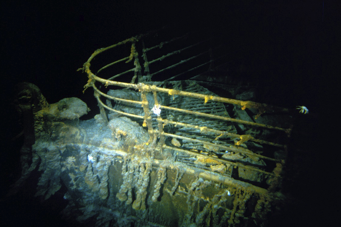 An underwater remote vehicle examines an open window of the Titanic 3.8 kilometres below the surface of the ocean, 640 kilometres off the coast of Newfoundland, Canada in 1986.