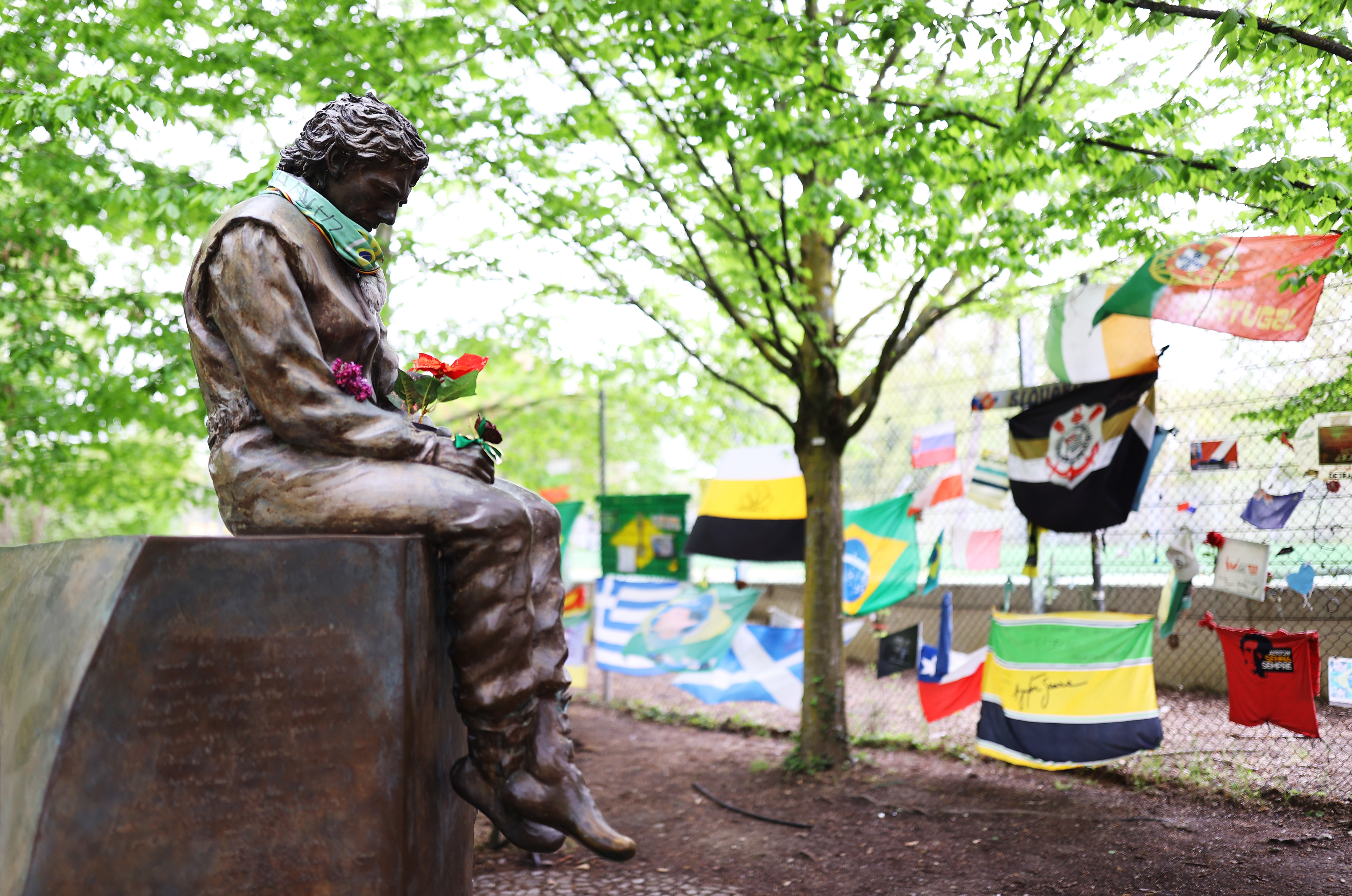 A general view of the Ayrton Senna memorial during previews ahead of the F1 Grand Prix of Emilia Romagna at Autodromo Enzo e Dino Ferrari on April 15, 2021 in Imola, Italy. (Photo by Bryn Lennon/Getty Images)