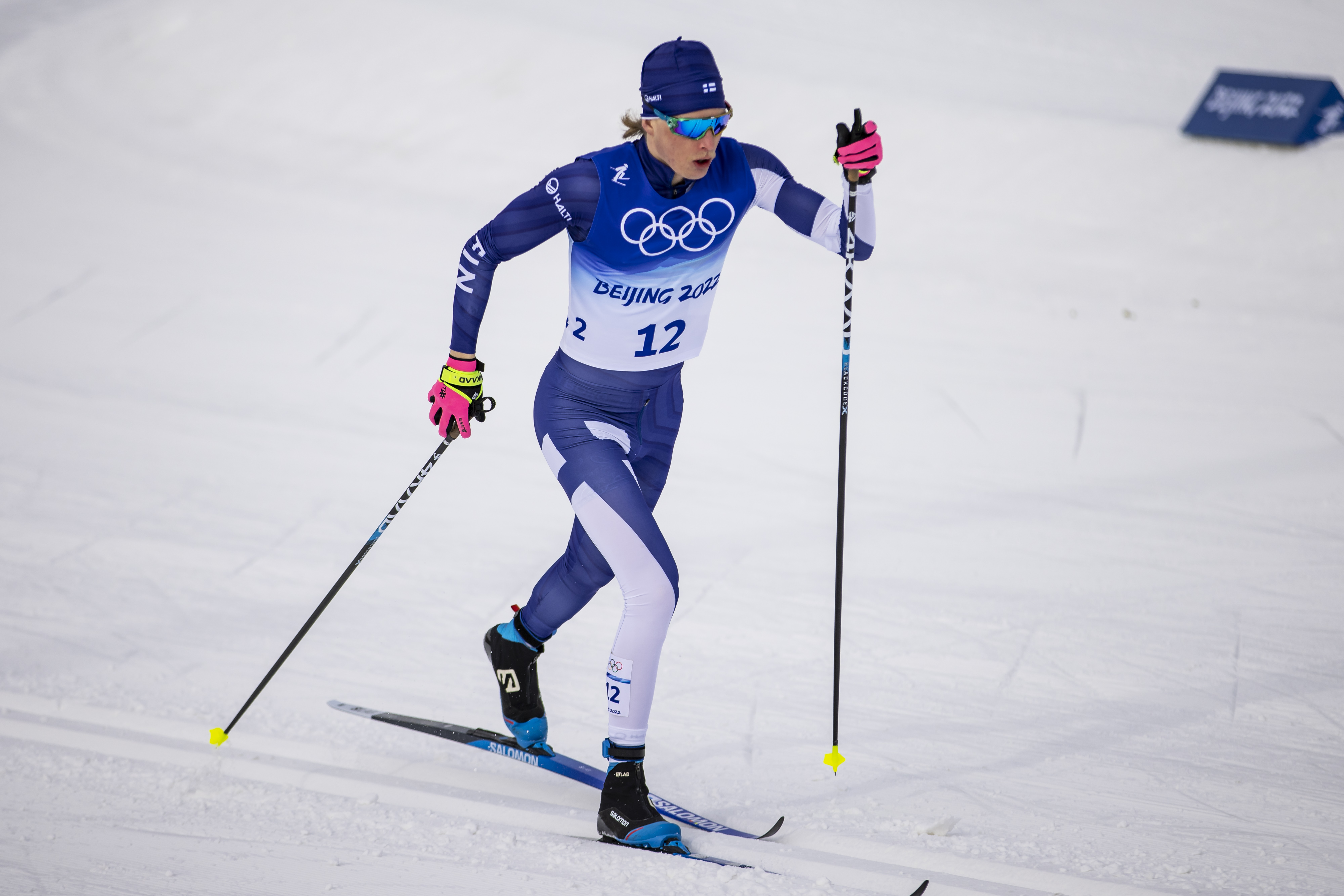 Remi Lindholm of Finland in action competes during the men's 15km classic cross-country skiing during the Beijing 2022 Winter Olympics.