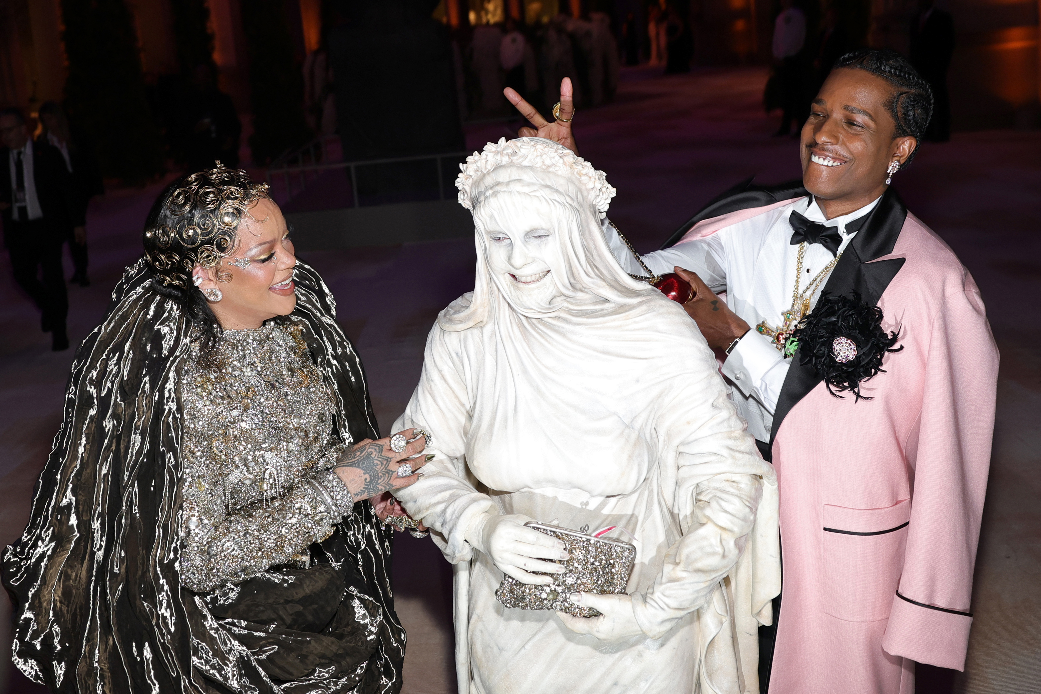 NEW YORK, NEW YORK - MAY 04: (L-R) Rihanna, Heidi Klum and A$AP Rocky attend the 2026 Met Gala celebrating 