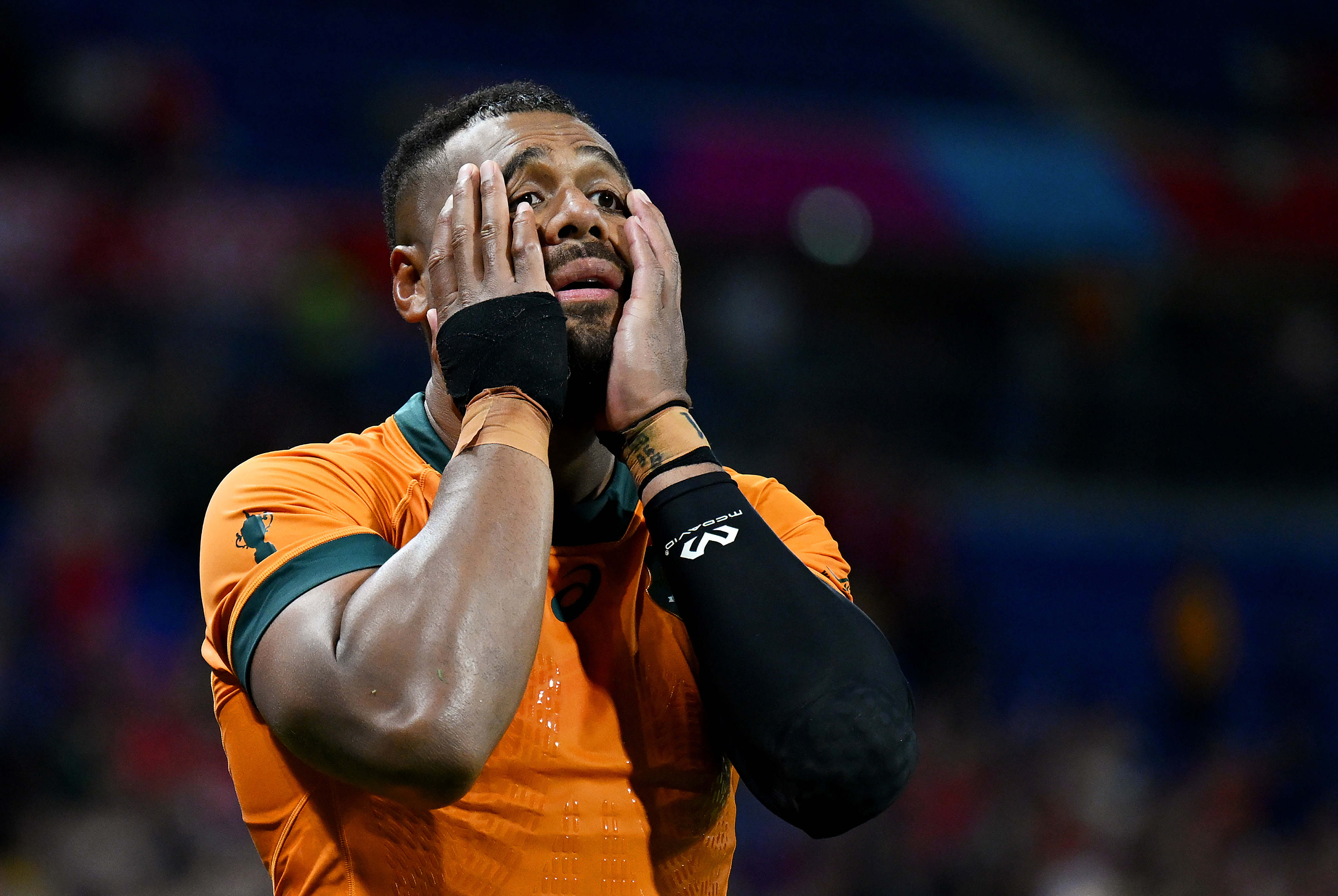 Samu Kerevi of Australia reacts after the record loss at the Rugby World Cup.