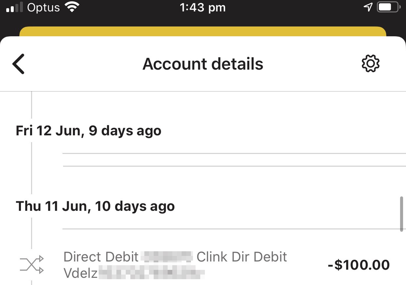 A screenshot showing the last direct debit made by Centrelink to pay of Ms Rumley's robodebt.