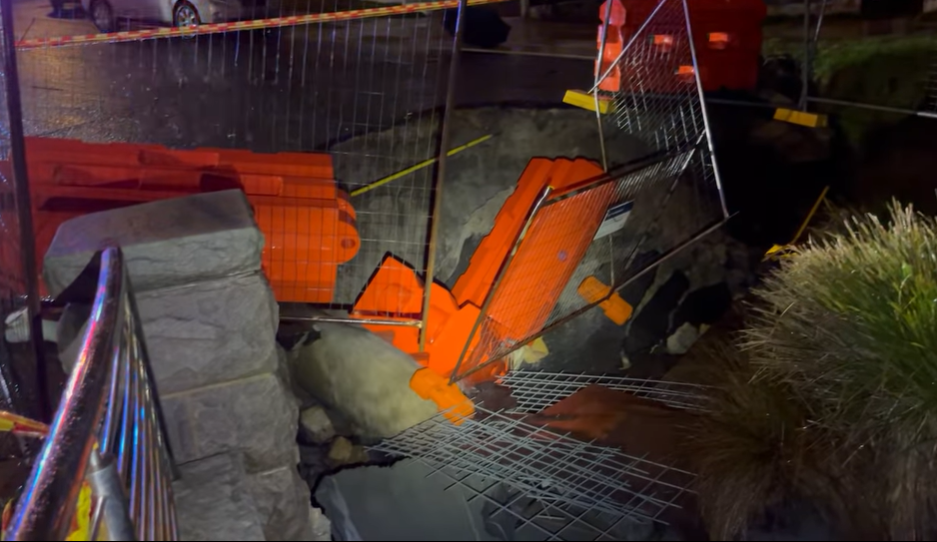 A sinkhole opened up at a construction site at Dover Heights