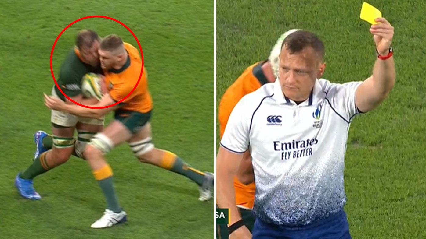 Lachlan Swinton is issued a yellow card