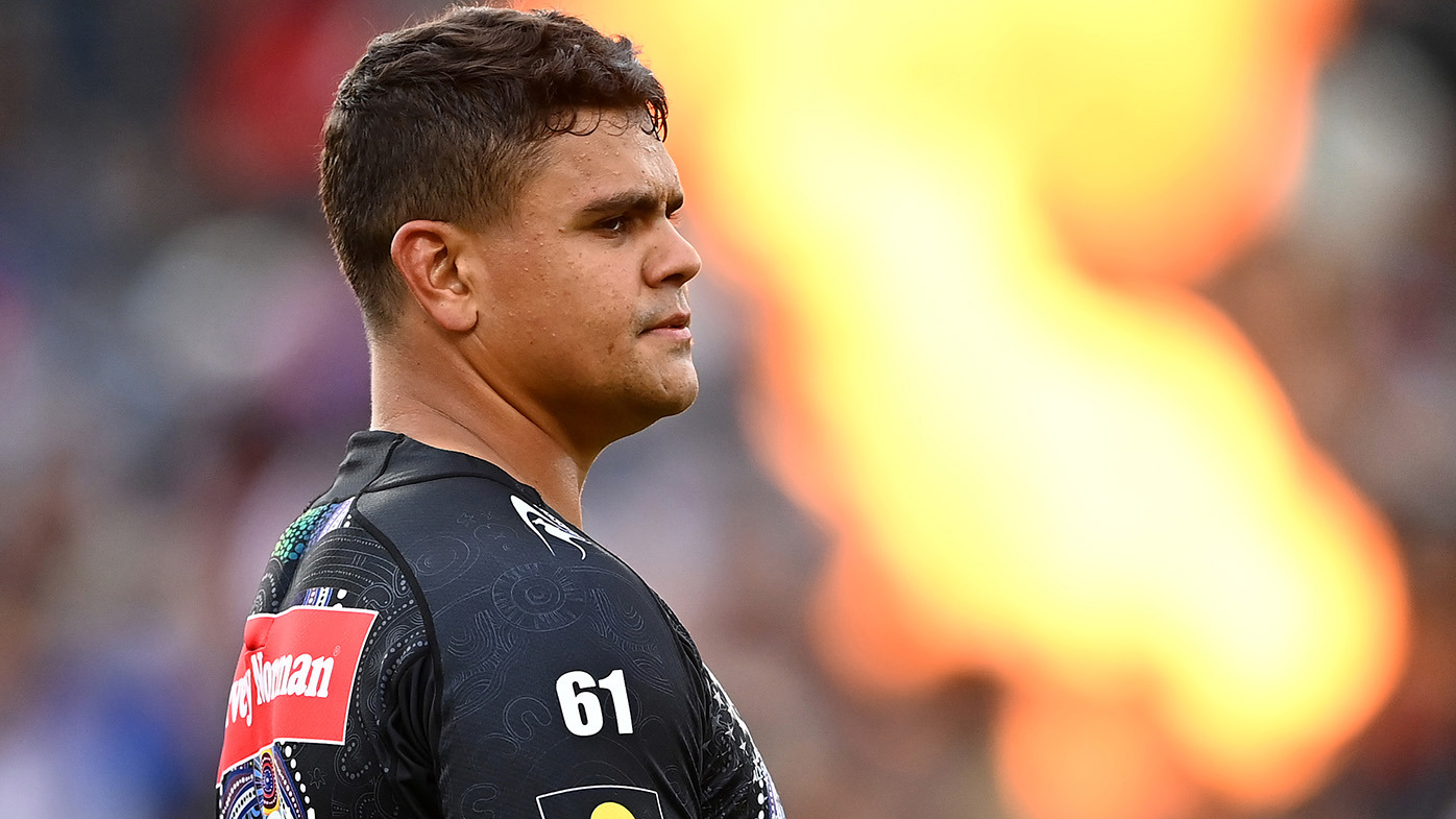 Latrell Mitchell of the Indigenous All Stars looks on during the 2023 NRL All Stars match between Indigenous All Stars and Maori All Stars at Rotorua International Stadium on February 11, 2023 in Rotorua, New Zealand. (Photo by Hannah Peters/Getty Images)