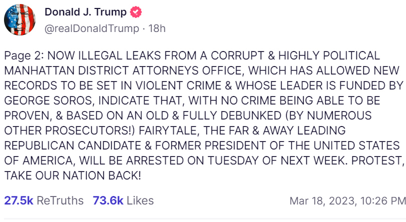 Donald Trump's post on his own website.