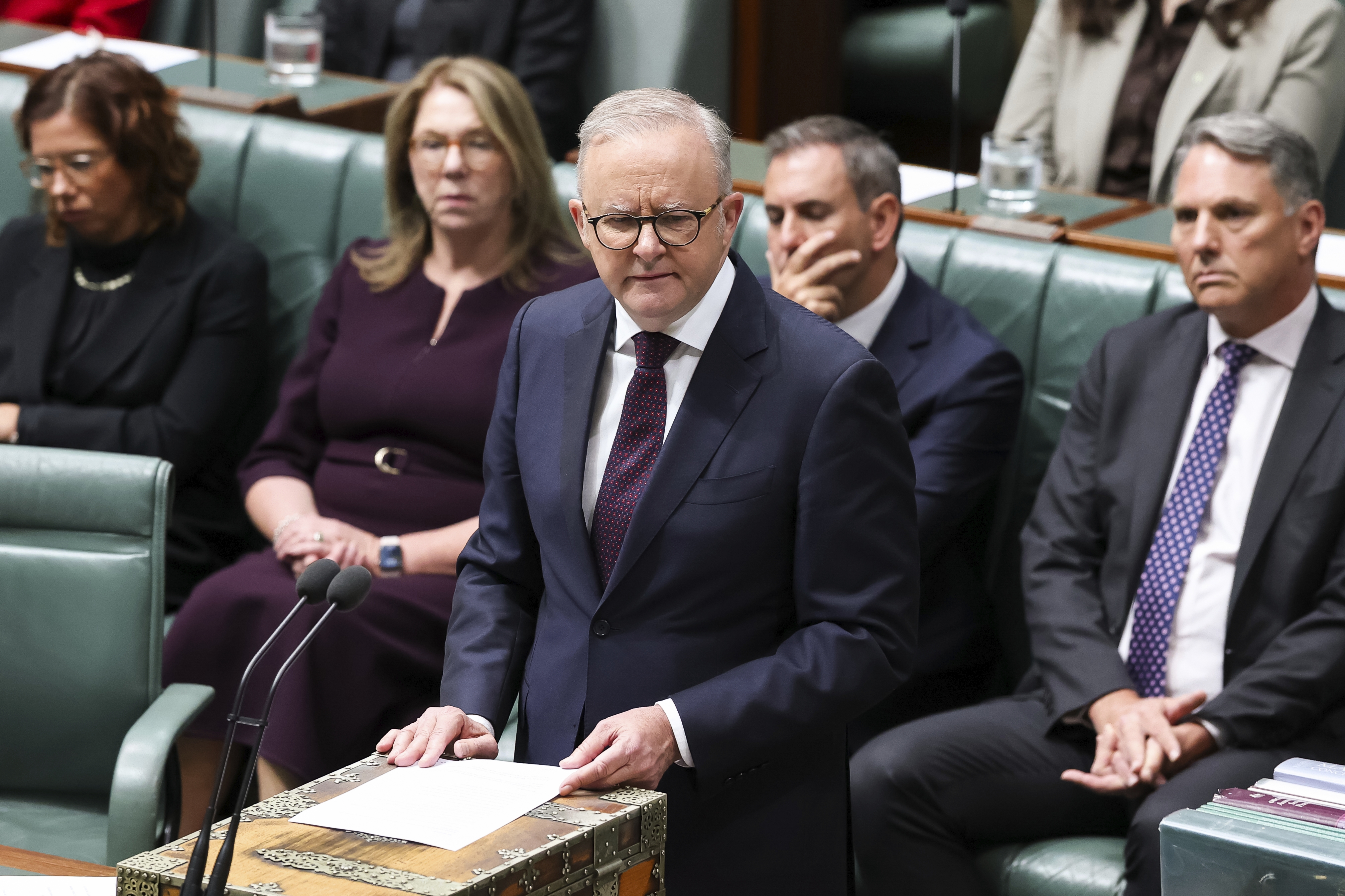 Prime Minister Anthony Albanese speaks during a condolence in relation to the victims of the Bondi antisemitic terror attack, in the House of Representatives at Parliament House in Canberra on Monday 19 January 2026.