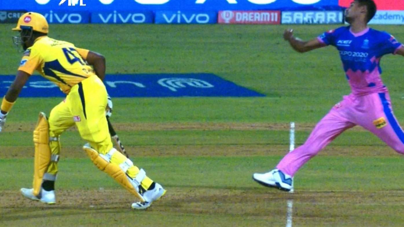 Dwayne Bravo is shown well out of his ground as Mustafizur Rahman delivers the ball.