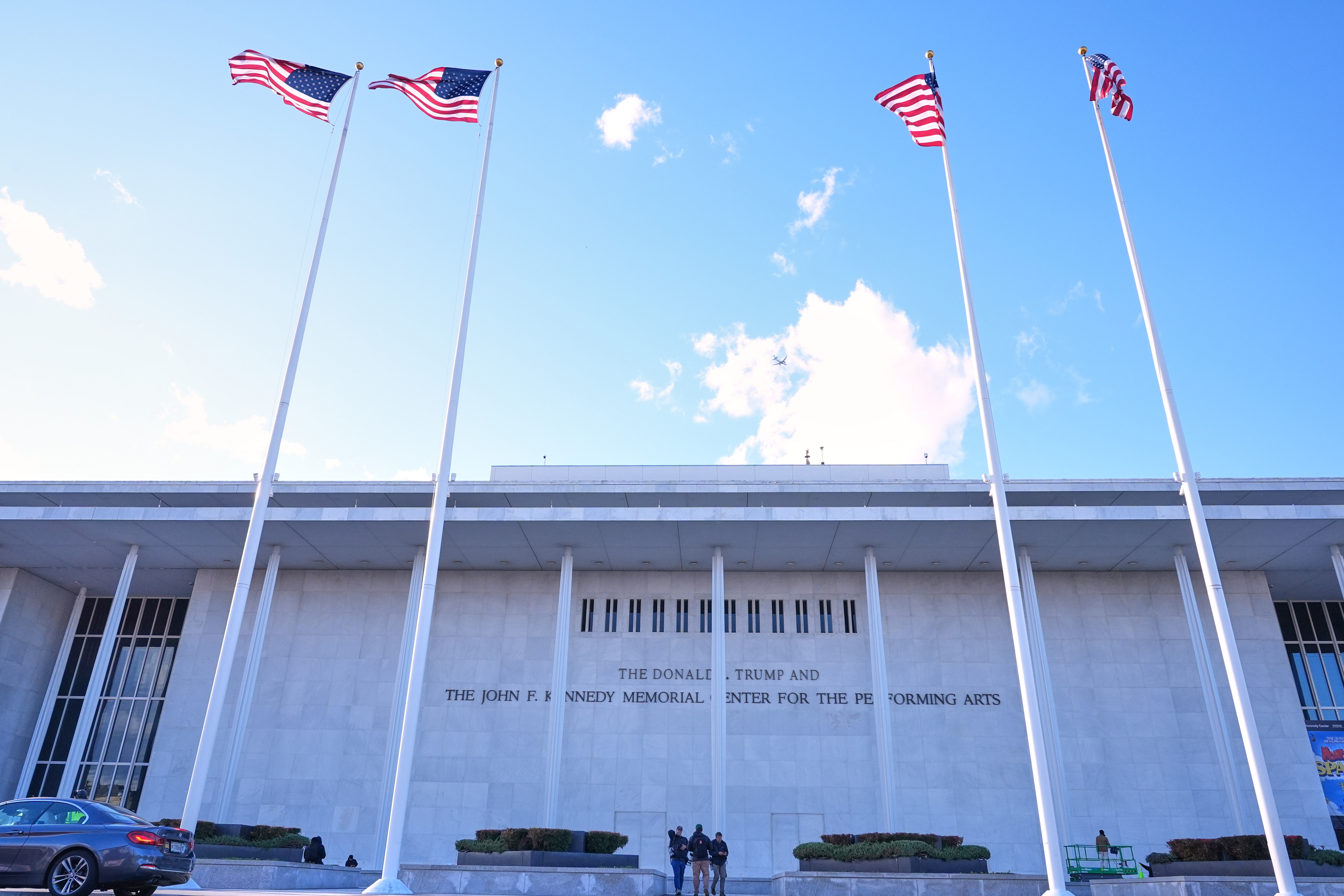 New signage, The Donald J. Trump and The John F. Kennedy Memorial Center For The Performing Arts, is unveiled on the Kennedy Centre.