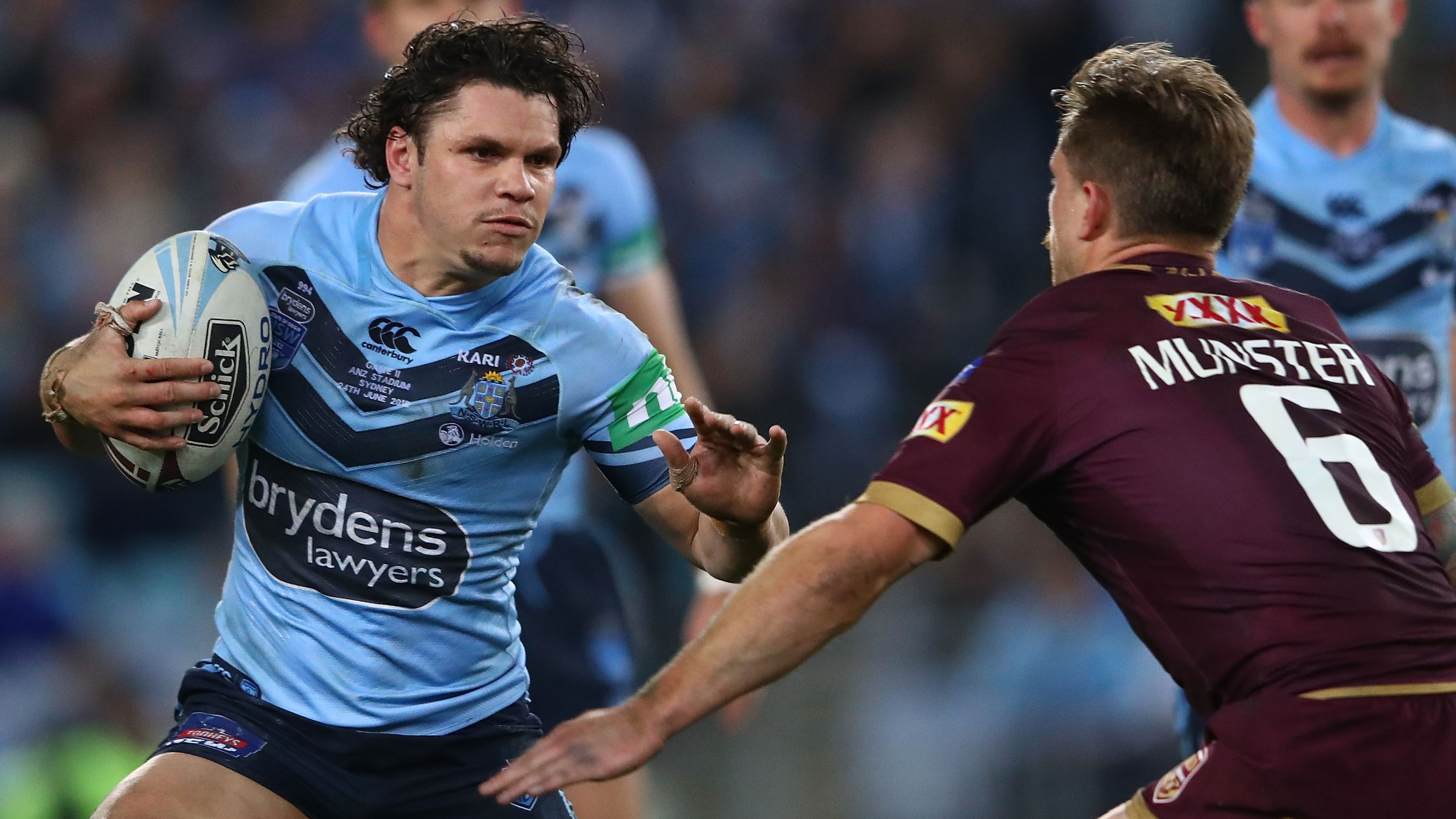 James Roberts runs the ball in the 2018 State of Origin series.