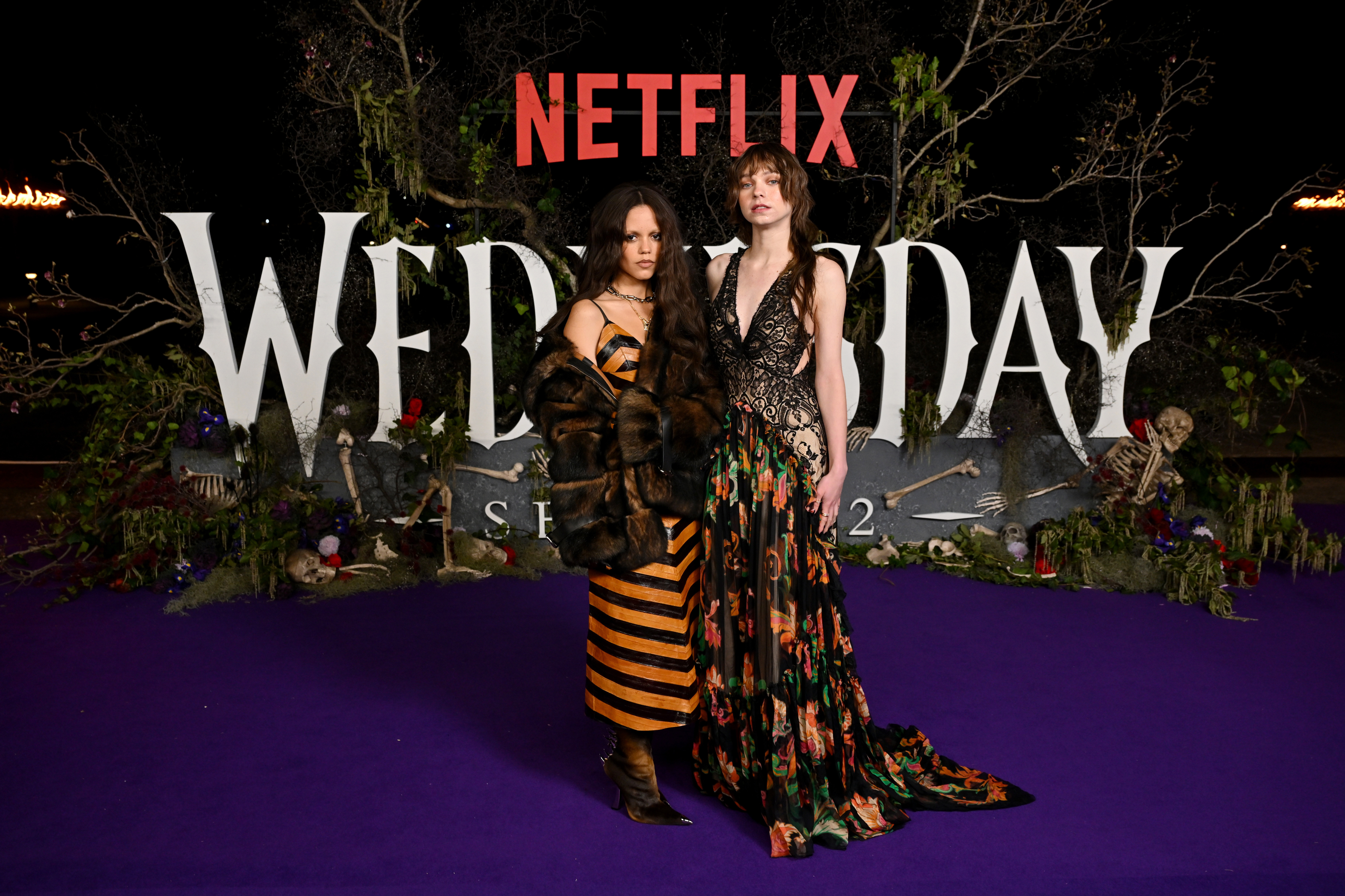 Jenna Ortega and Emma Myers attends the "Wednesday" S2, Part 2 'Wednesday Island Fan Event' on Cockatoo Island on August 16, 2025 in Sydney, Australia. (Photo by James Gourley/Getty Images for Netflix)