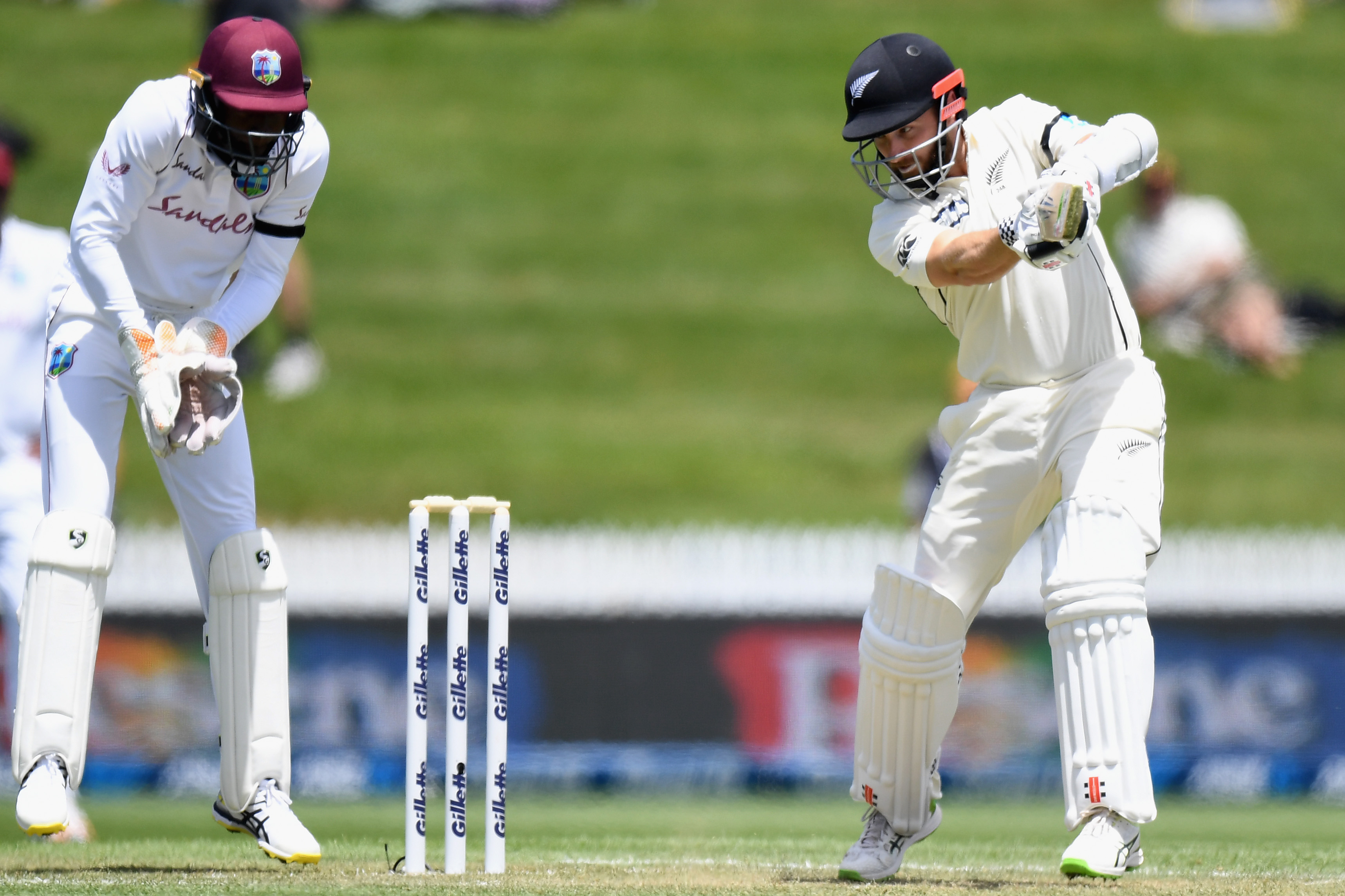 Kane Williamson of New Zealand bats during day two.