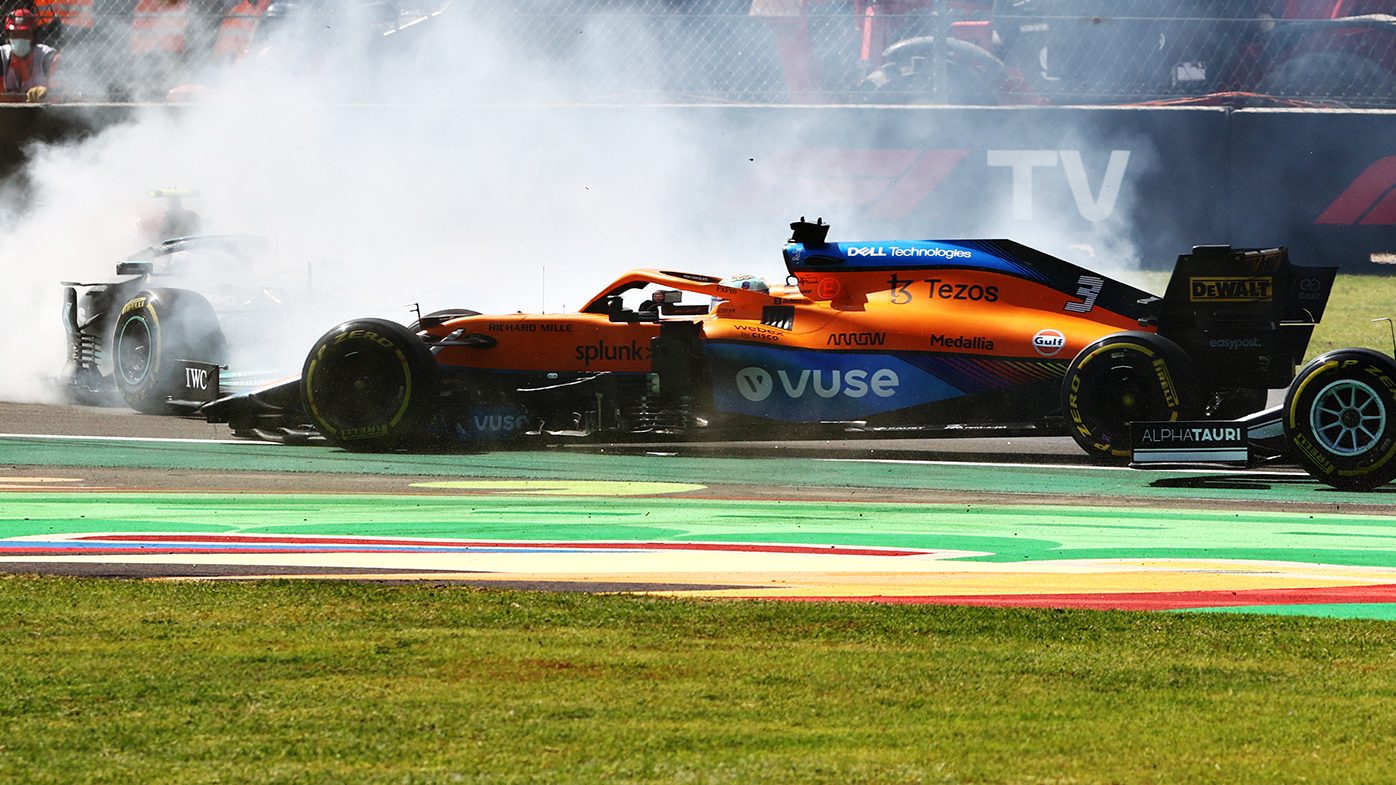 Daniel Ricciardo and Valtteri Bottas collide at the opening corner of the Mexico City Grand Prix.