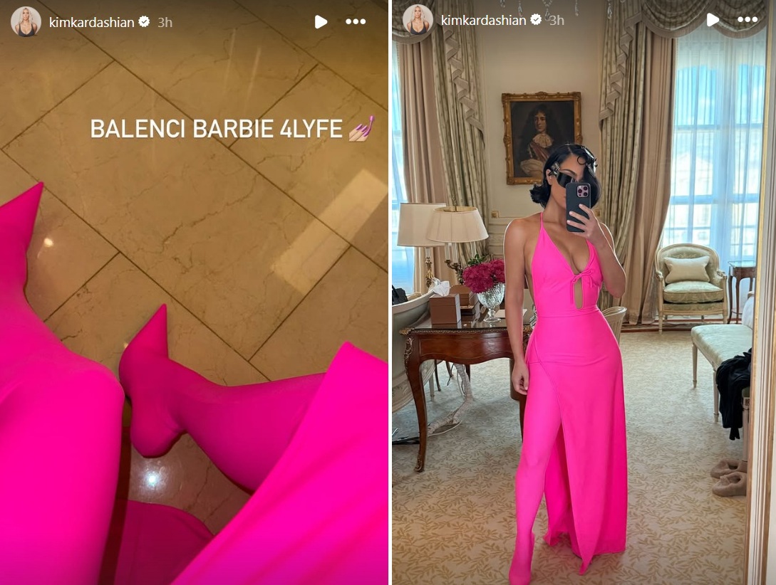 kim kardashian pink balenciaga paris fashion week