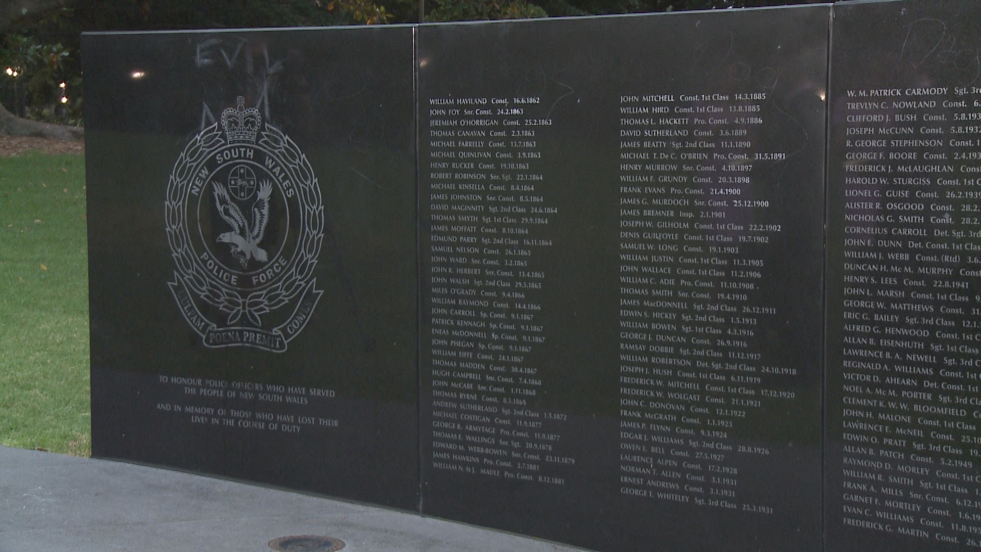 NSW Police Wall of Remembrance