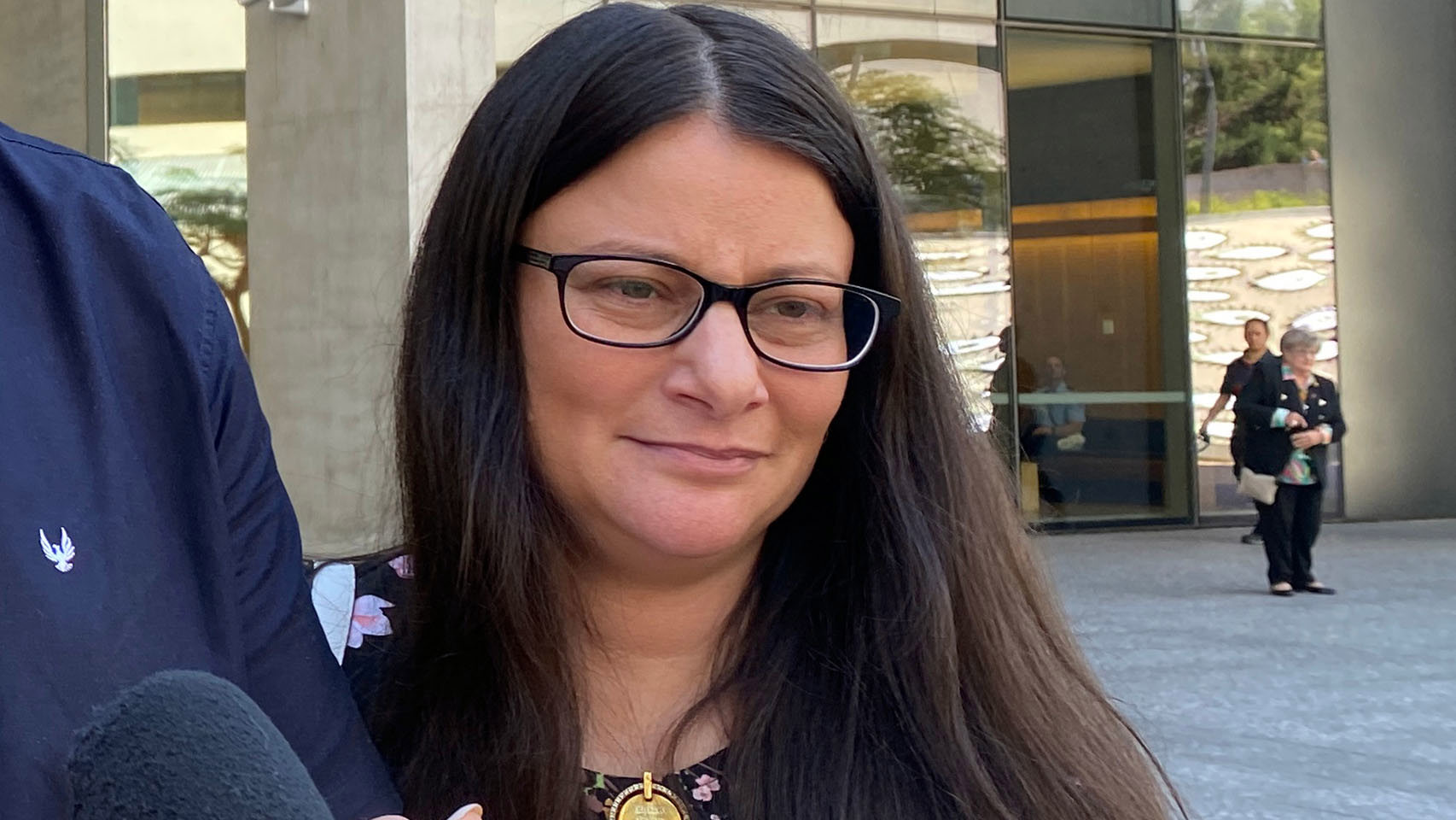 Cara Trinder, mother of Michael Zanco, speaks to media outside the Brisbane Supreme Court.