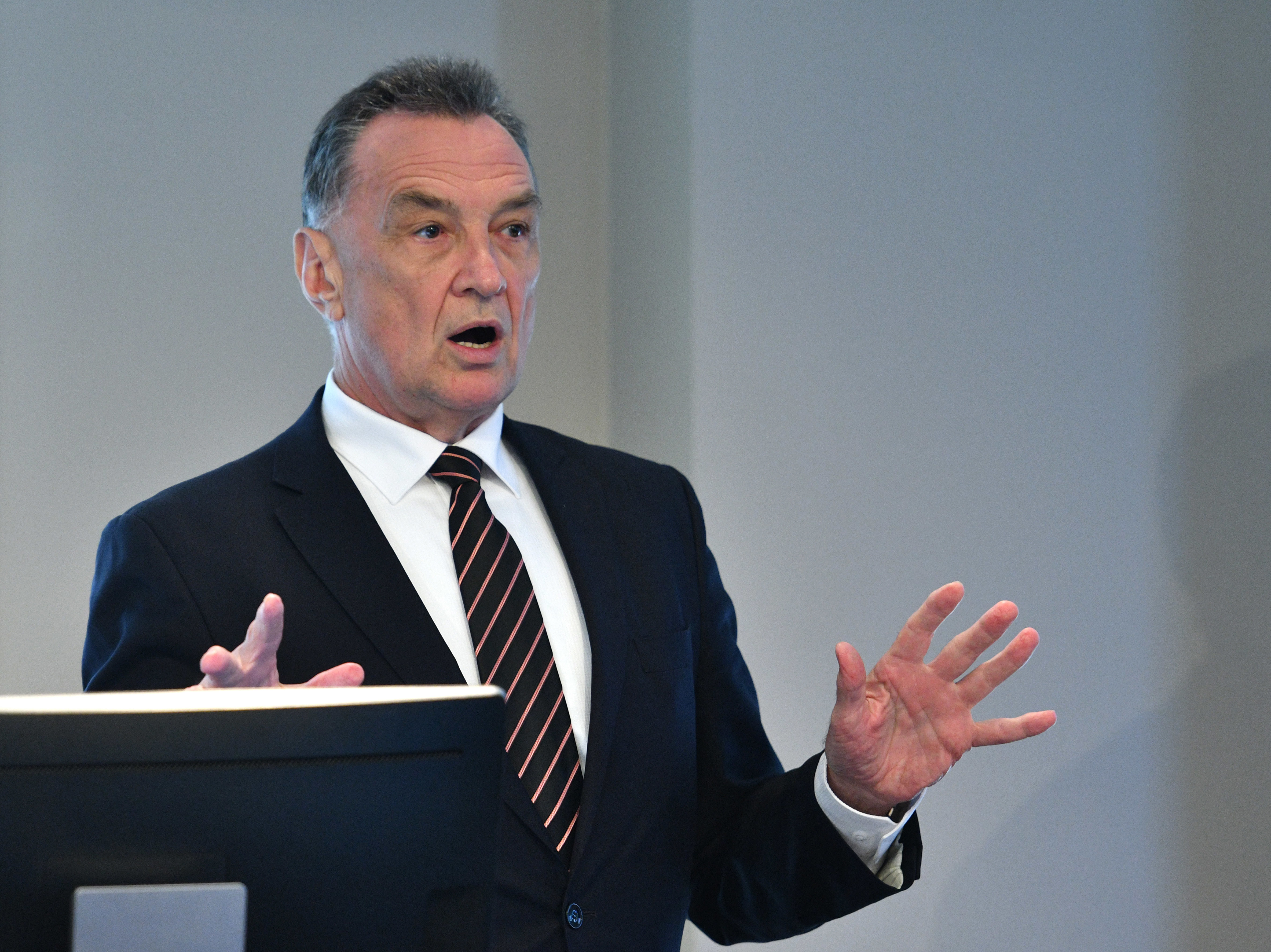 Dr Craig Emerson is seen speaking at the Melbourne Economic Forum