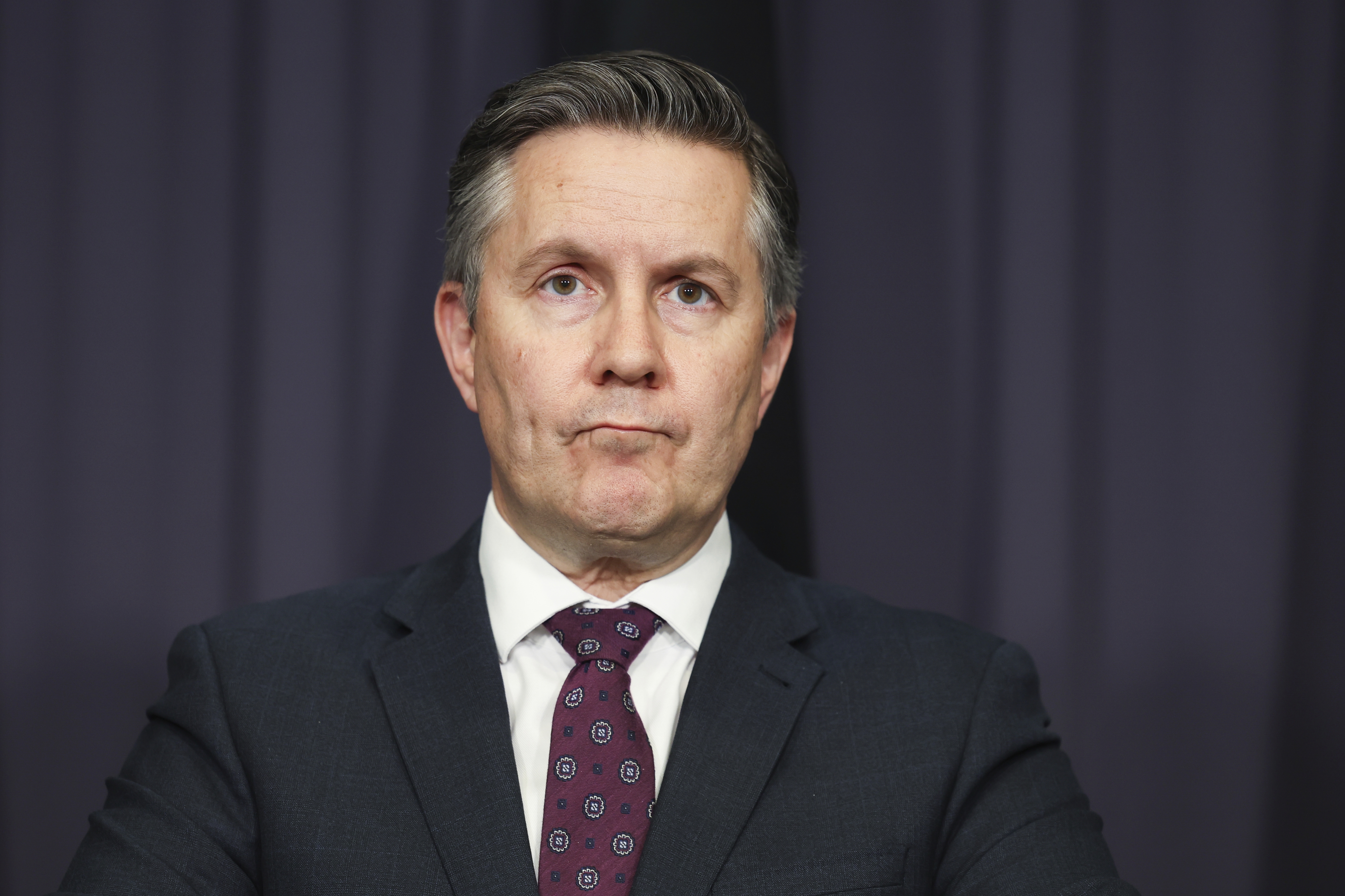 Minister for Health and Aged Care Mark Butler during a press conference at Parliament House.